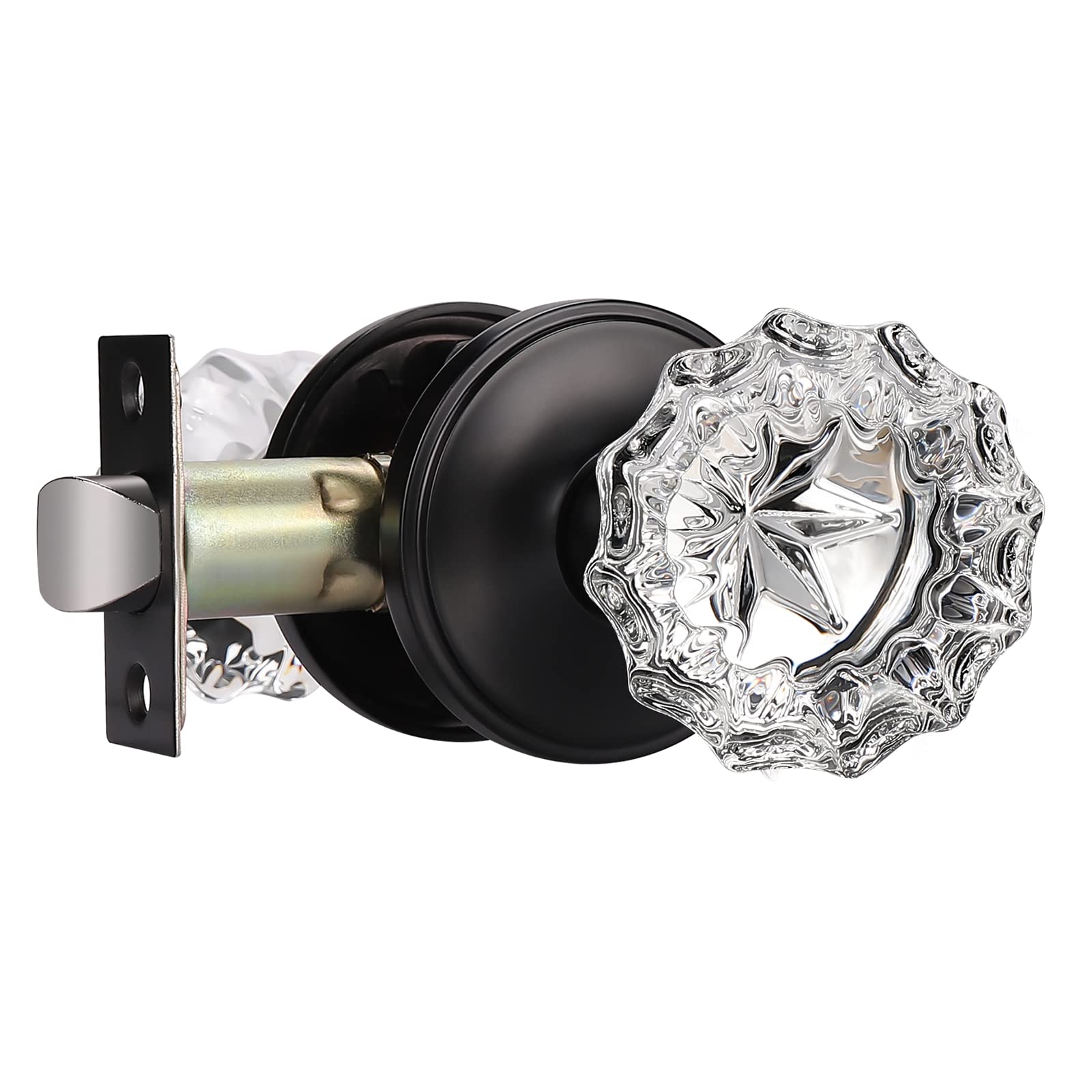 KNOBWELL 10 Pack Classic Crystal Rosette Door Knobs - Matte Black Finish for Hallway, Closet & Interior Doors | Durable Passage Function Hardware for Home & Office Decor