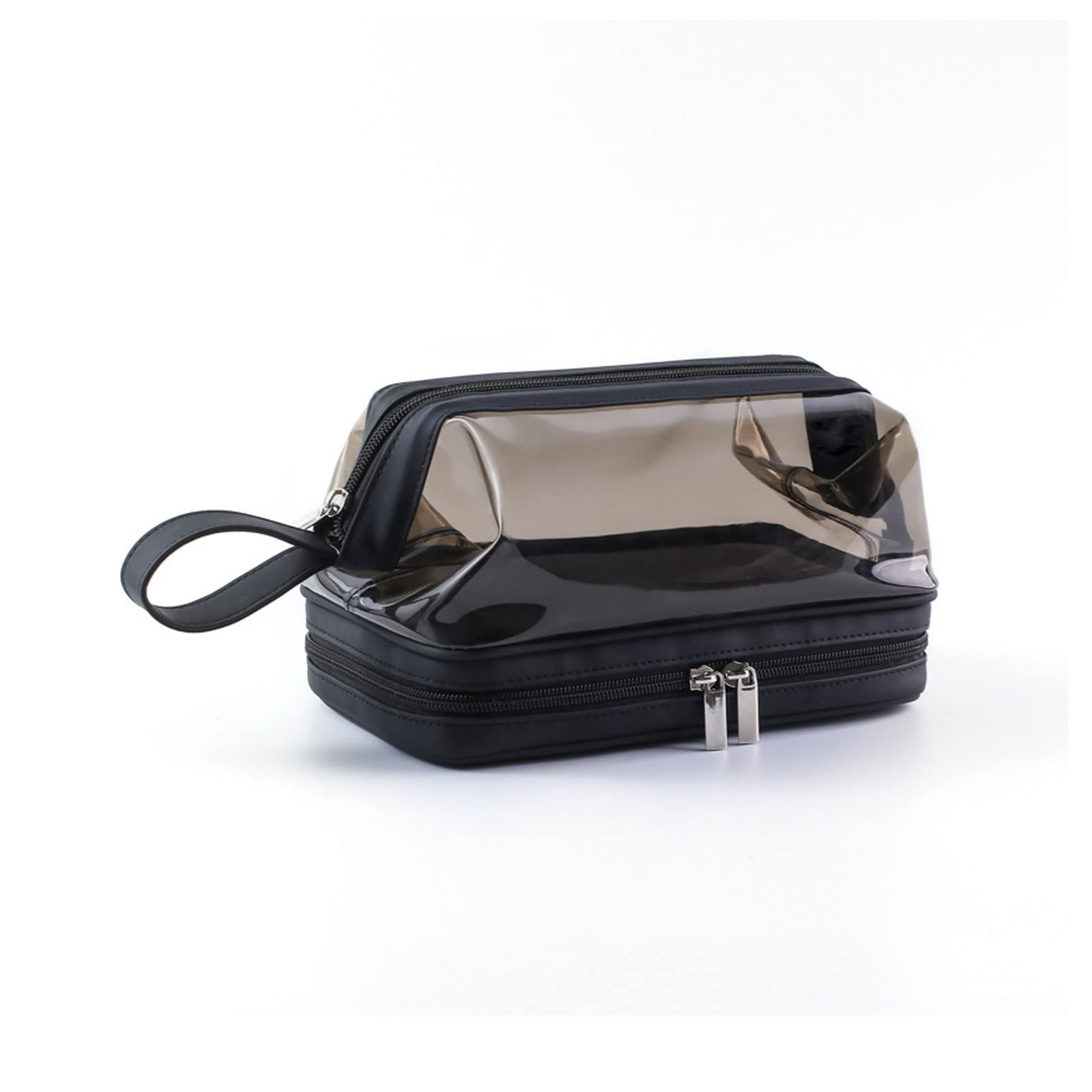 Double Layer Waterproof Travel Toiletry Bag - Clear Portable Cosmetic Organizer for Women & Men - Perfect for Airplane Carry-on, Gym, Camping & Vacation (Black)