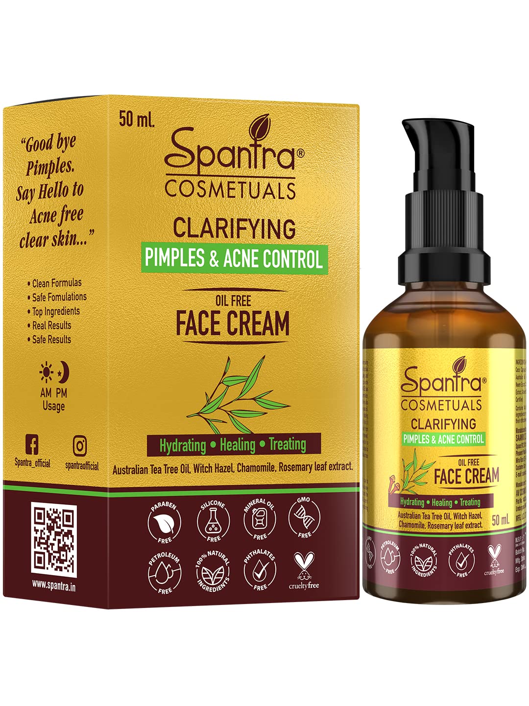Spantra Pimple & Acne Control Face Cream - 50ml Lightweight Moisturizer for Face, Hands & Body | Non-Greasy Vitamin-Enriched Hydration Cream | Winter Skin Protection for Men & Women | Perfect for Daily Skincare & Dry Skin Relief