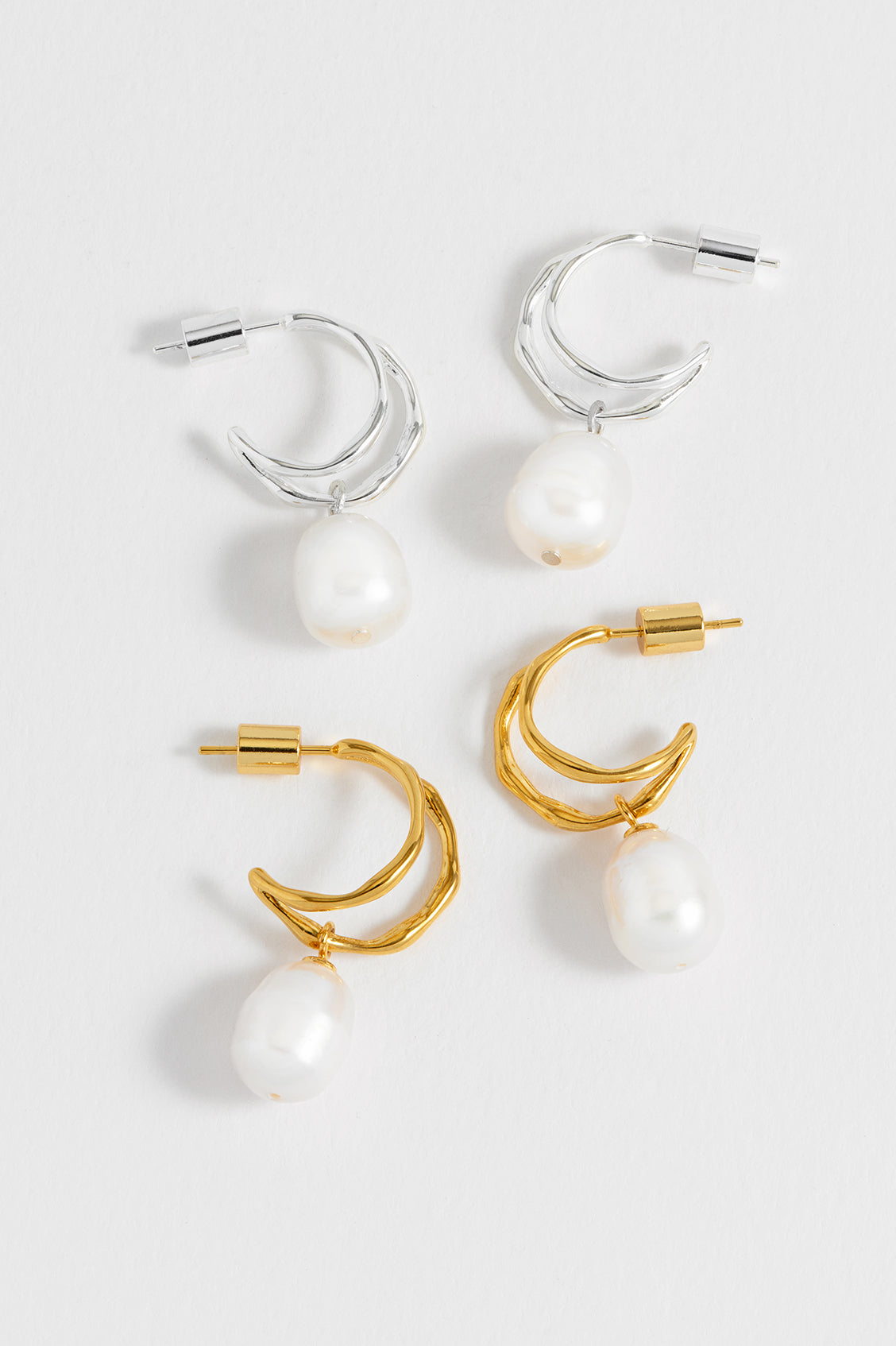 Molton Pearl Double Hoop Earrings for Women - Elegant 14K Gold Plated Dangle Earrings - Perfect for Weddings, Parties & Everyday Wear