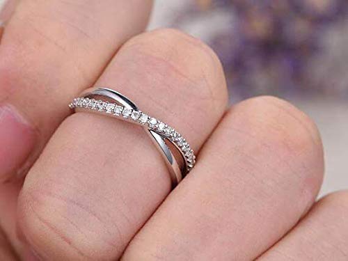 18K Gold Plated Half Eternity Diamond Wedding Band for Women - Stackable Curved Engagement Ring | Perfect for Bridal Sets, Anniversary Gifts & Everyday Elegance