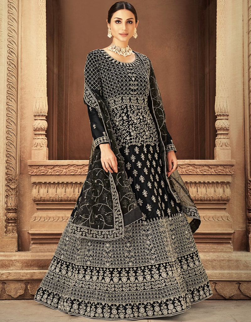 Elegant Black Anarkali Semi-Stitched Suits for Women - Traditional Indian Party Wear for Weddings & Festivals