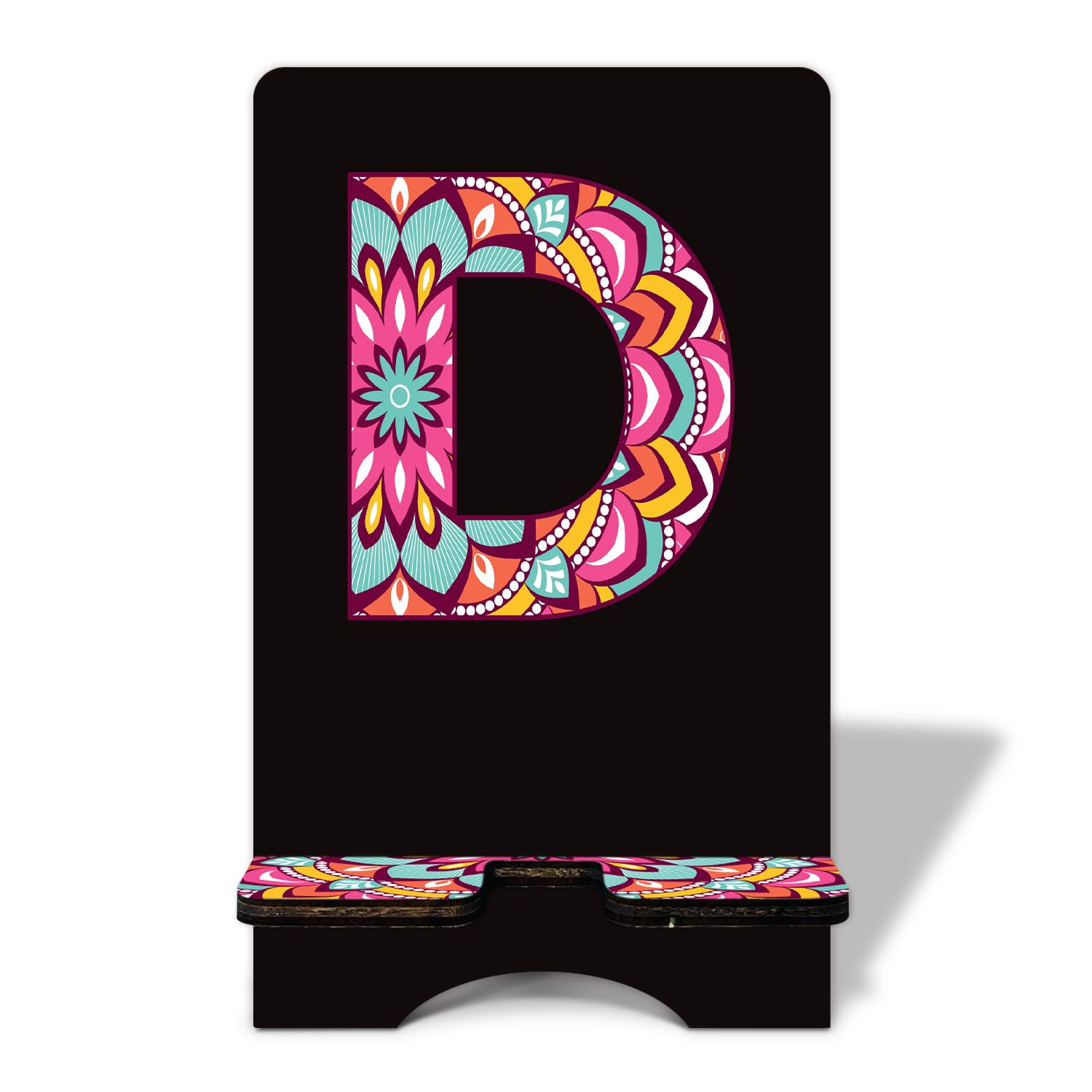 Personalized Initial Wooden Phone Stand - Universal Cell Phone Holder for Desk & Office with Charging Hole, Compatible with All Smartphones & Tablets | Perfect for Home, Office, Video Calls & Hands-Free Viewing