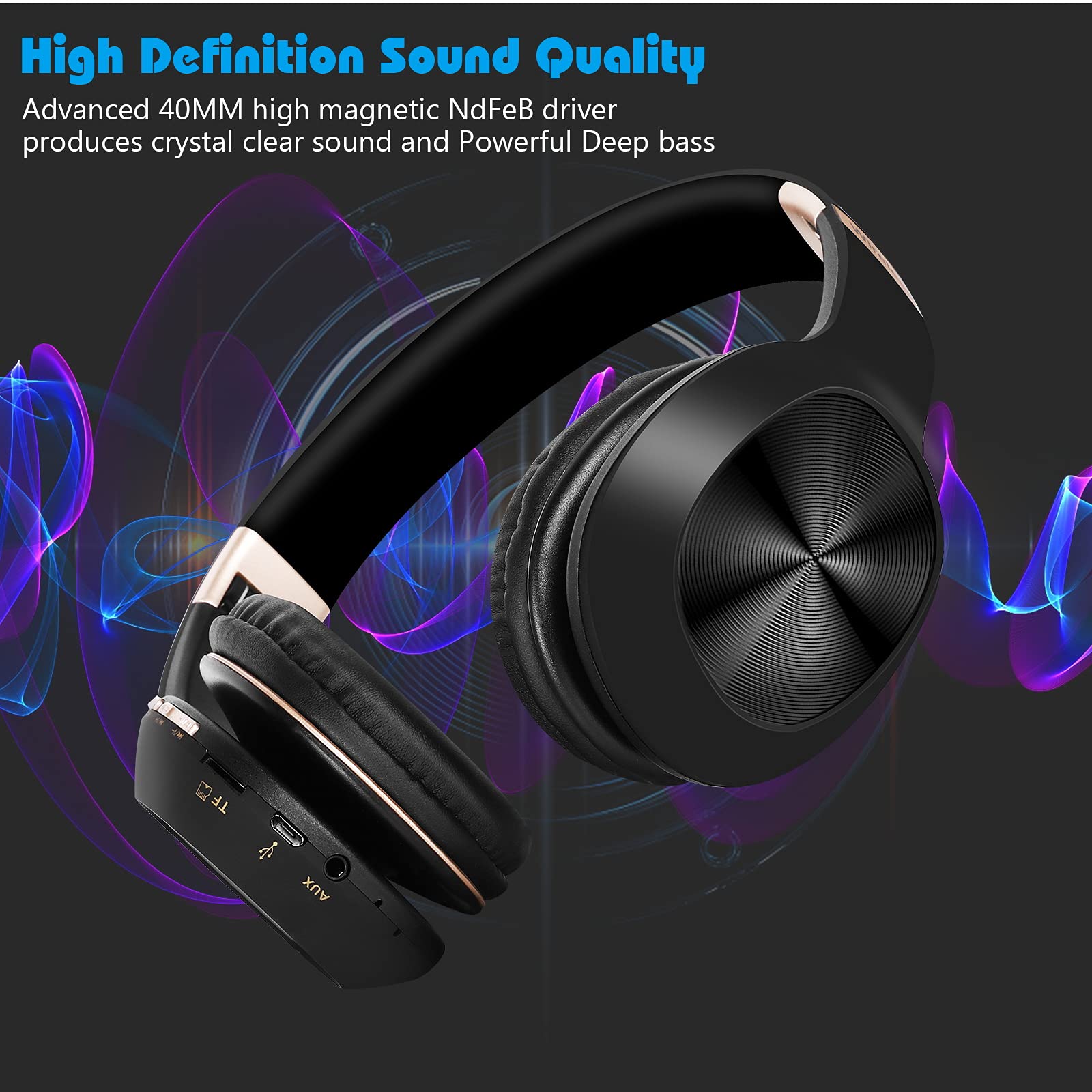 UrbanX Perfect Comfort 955 II Wireless Bluetooth Headphones - Noise Cancelling Over-Ear Headset with Mic for Phone Calls, Music & Gaming - Compatible with iPhone, Android, Panasonic P99 (Black) - Ideal for Travel, Office & Home Use