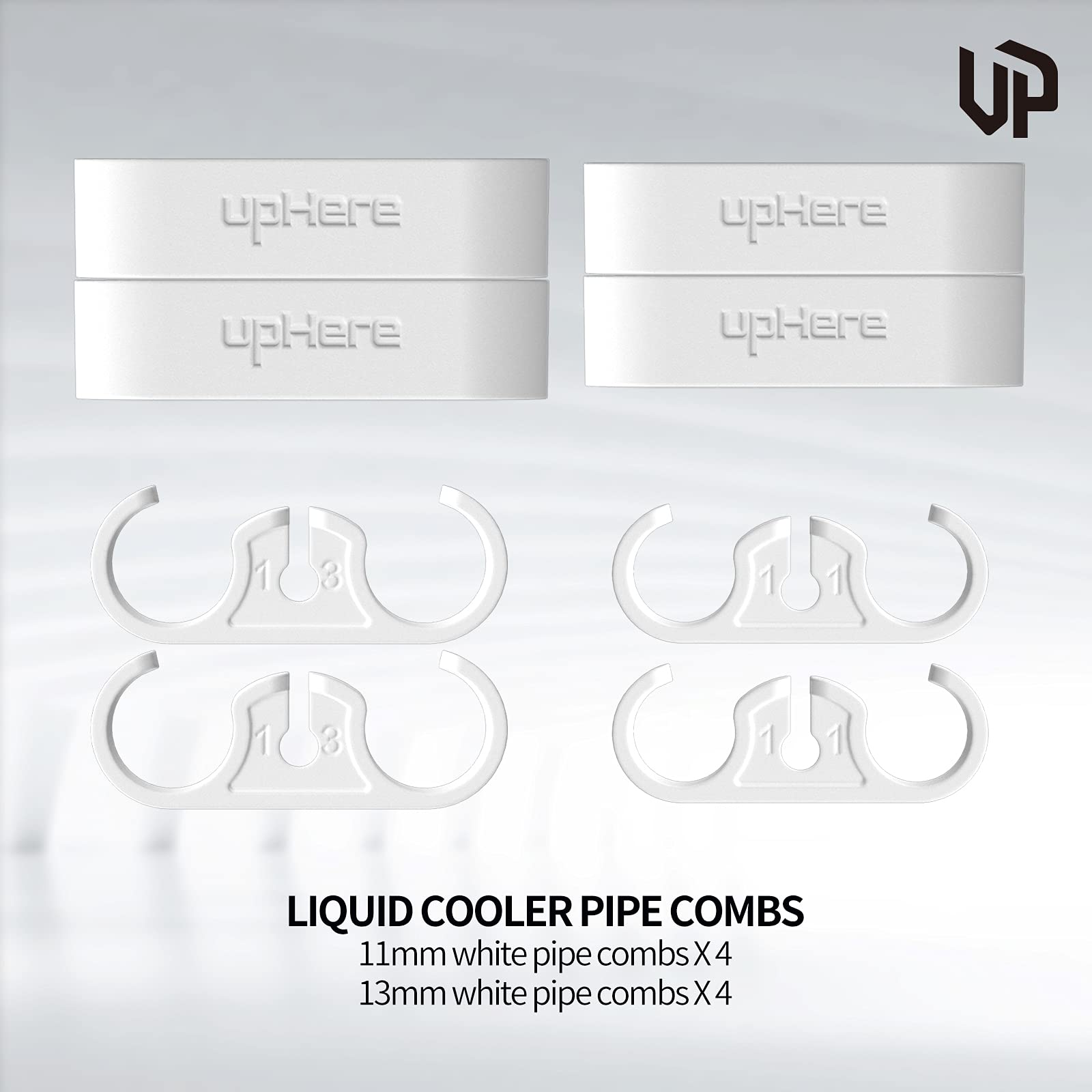 upHere 8-Piece CPU Liquid Cooler Tube Comb Set - 4x 11mm & 4x 13mm Tube Organizers - White (CM408) | Perfect for Custom PC Water Cooling Builds and Cable Management