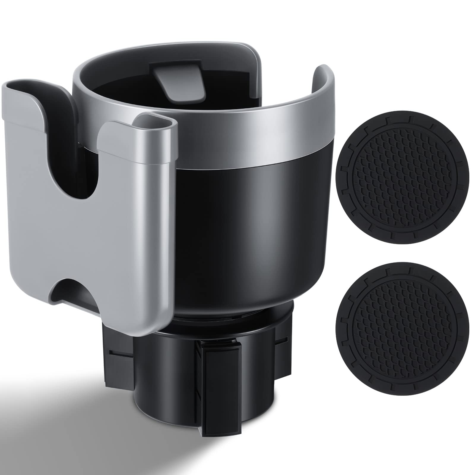 2-in-1 Multifunctional Car Cup Holder Expander with Phone Stand - Universal Car Accessories for Auto & Motorcycle (Gray/Black) - Perfect for Road Trips, Commuting & Travel Organization