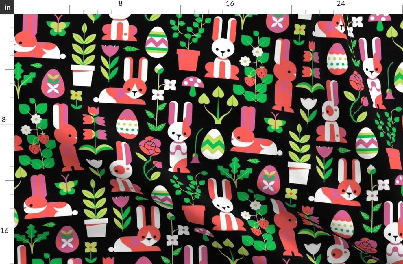 Organic Cotton Sateen Fabric by The Yard - Floral Bunny Geometric Egg Print for Sewing, Quilting, Apparel & Home Decor | Perfect for DIY Projects, Nursery Decor & Spring-Themed Crafts