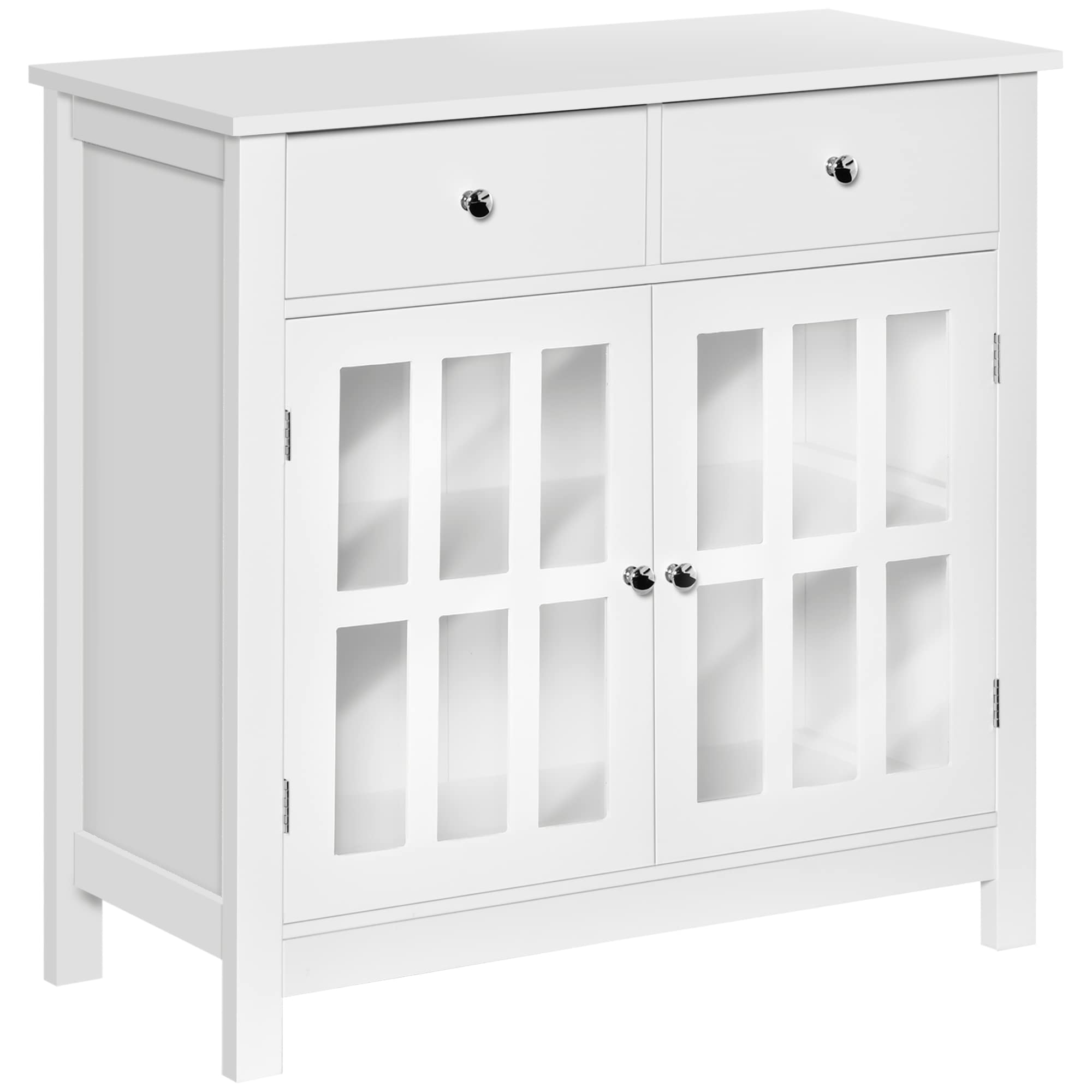 HOMCOM White Sideboard Buffet Cabinet with Glass Doors, Adjustable Shelf & 2 Drawers - Modern Kitchen Storage for Dining Room, Living Room, or Entryway Organization