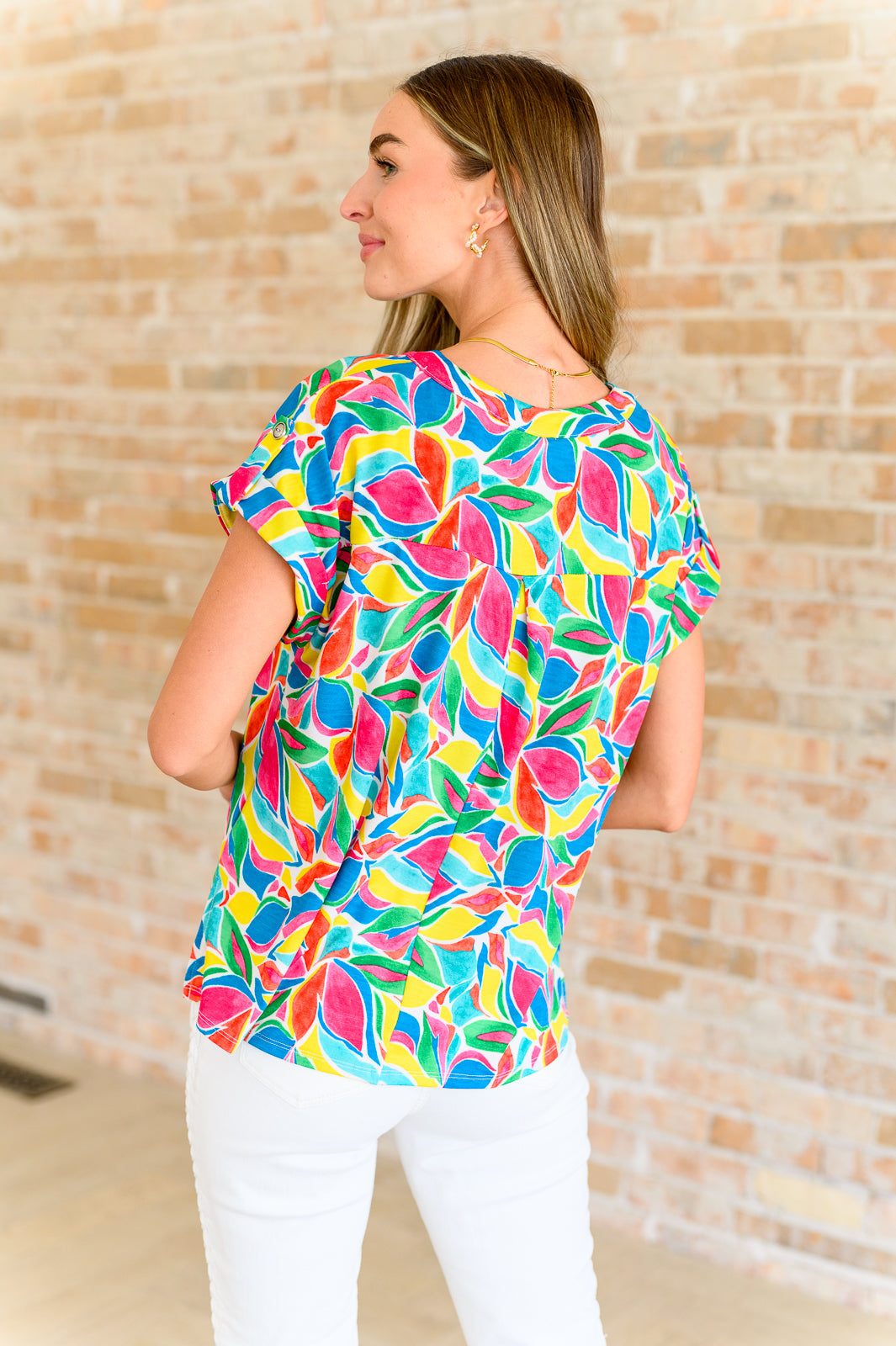 Lizzy Cap Sleeve Top - Women's Emerald & Teal Mod Floral Blouse for Casual Wear, Office Outfits & Summer Fashion