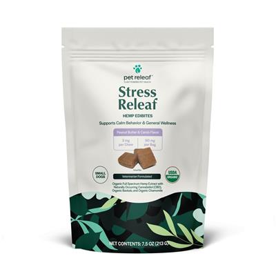 Organic Pet Releaf Stress Releaf PB Carob Small Chewables for Dogs – Calming Treats for Anxiety, Travel & Vet Visits