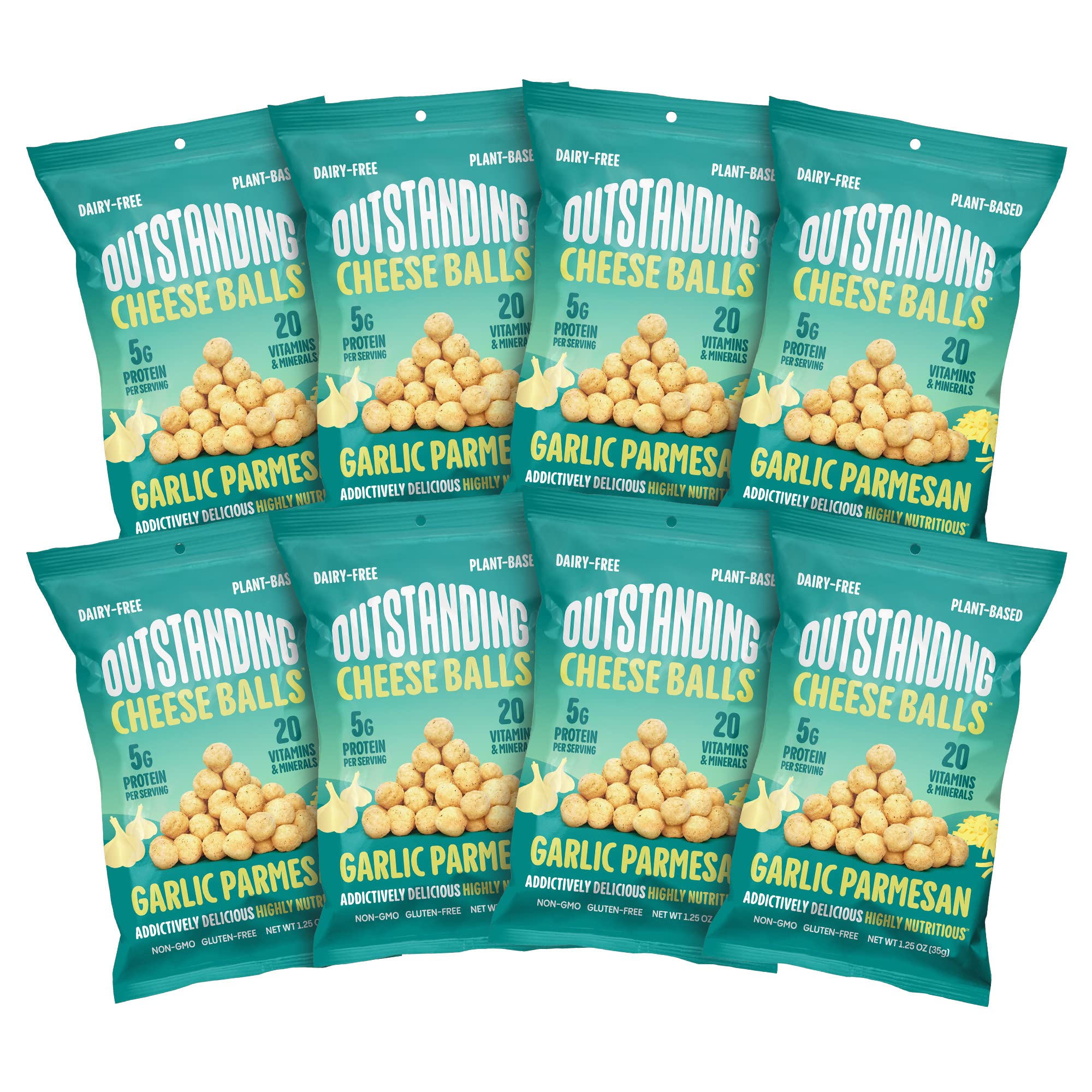 Outstanding Foods Garlic Parmesan Cheese Balls - Vegan, Dairy-Free, Gluten-Free, Low Carb Snacks - Packed with 20 Essential Vitamins & Minerals - 1.25oz (8-Pack) - Perfect for Keto Diet, Healthy On-the-Go Snacking & Movie Nights