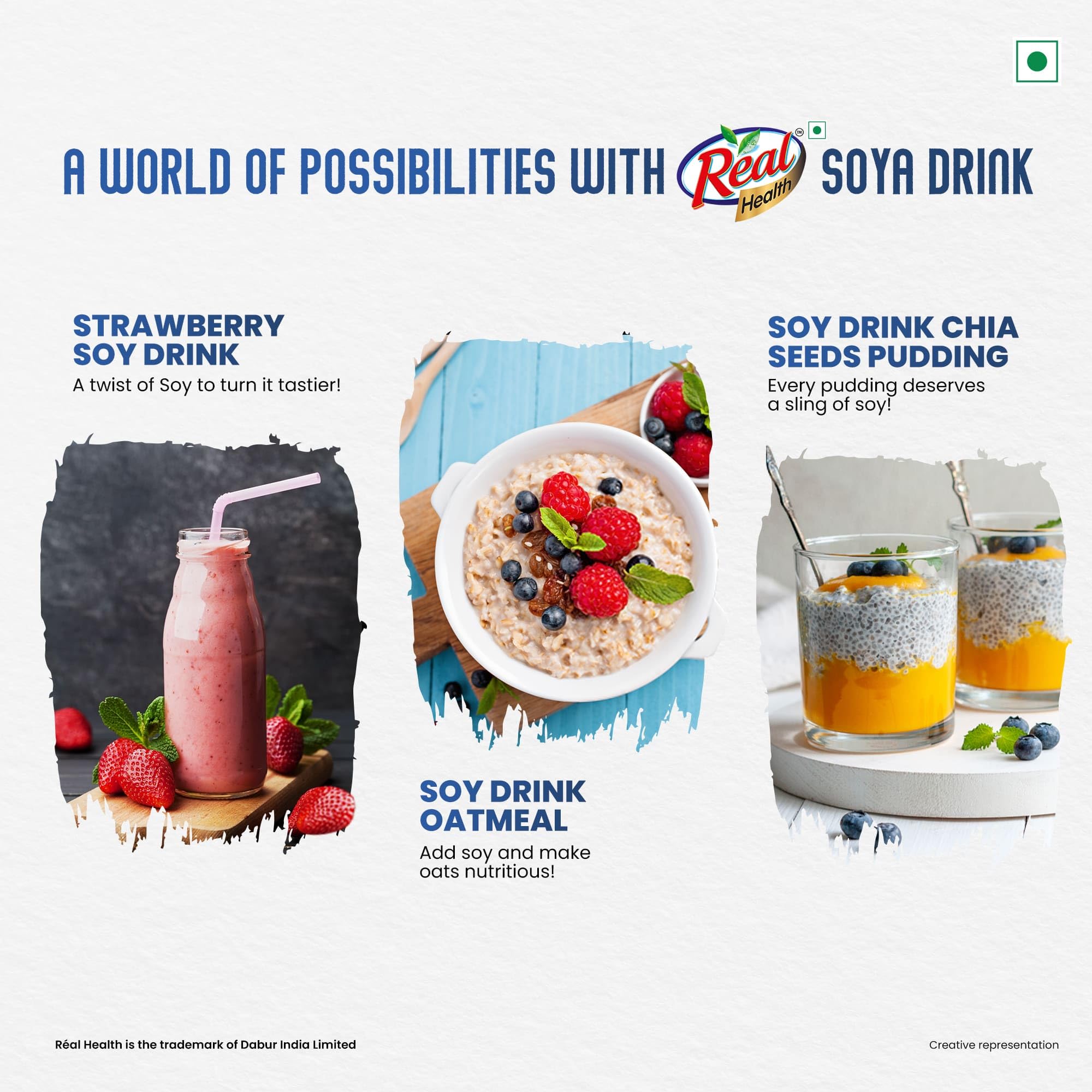 Real Health SOYA Milk 1L - Sugar Free, Lactose Free, Cholesterol Free Plant-Based Beverage | Gluten Free & No Preservatives | Healthy Vegan Milk Alternative for Coffee, Smoothies & Breakfast