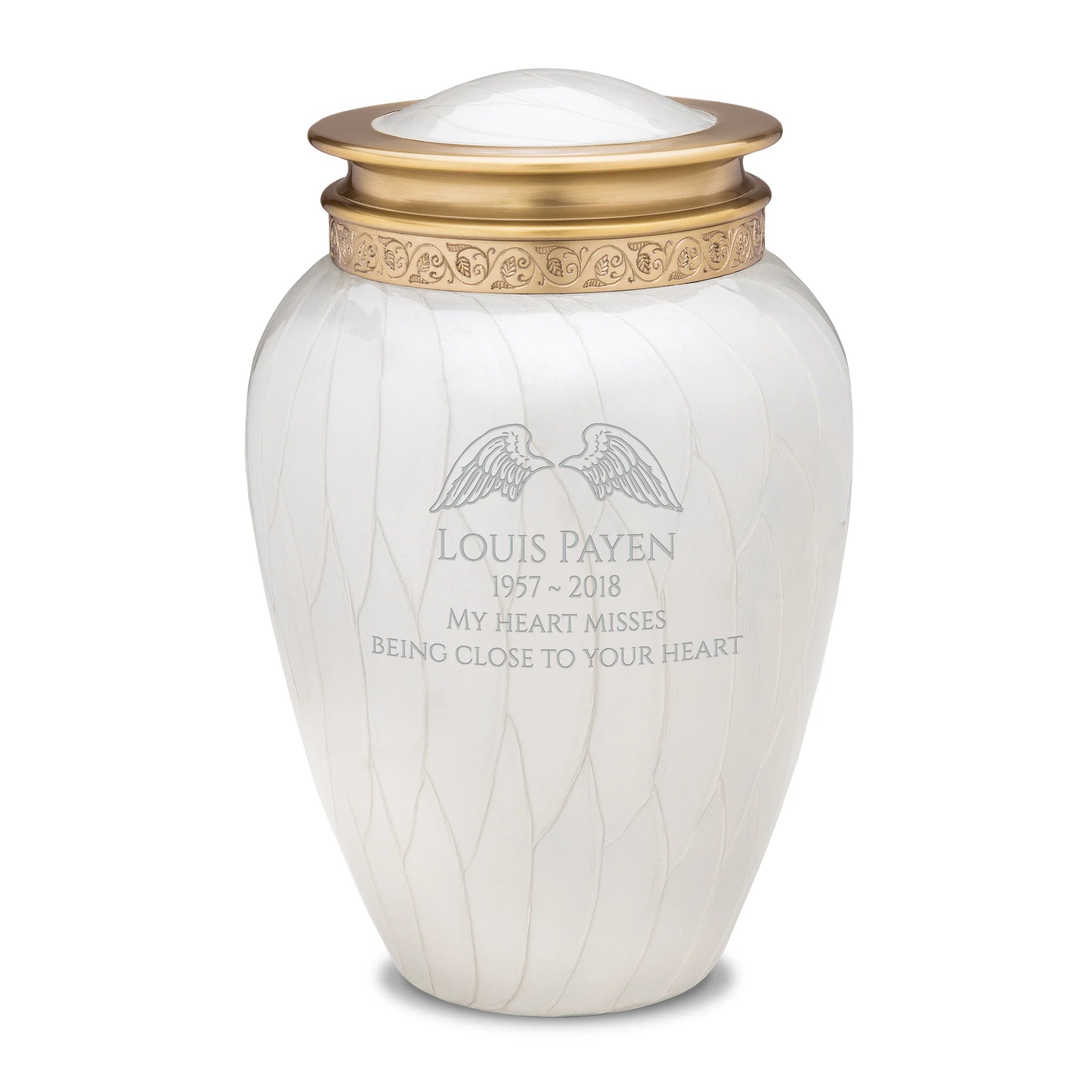 Elegant Pearl White Blessing Brass Cremation Urn - Memorial Keepsake for Ashes - Perfect for Home Memorials, Funeral Services & Remembrance Ceremonies