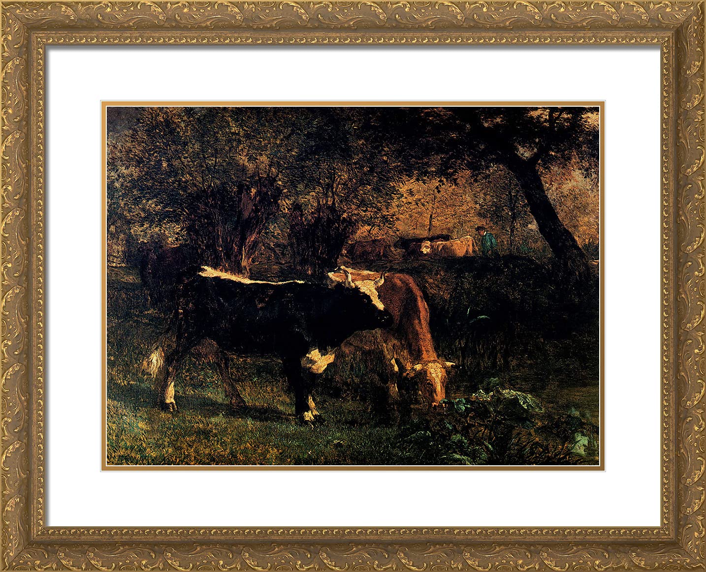Constant Troyon 'Cows at the Watering' 24x20 Inch Gold Ornate Framed Art Print with Double Matting - Perfect for Living Room, Bedroom, or Office Wall Decor