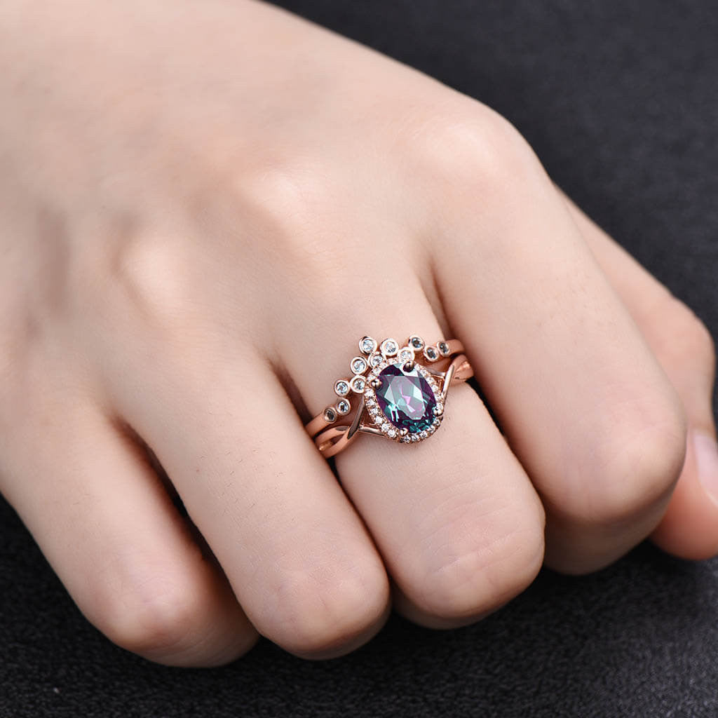 1.2 Carat Infinity Alexandrite & London Blue Topaz Engagement Ring Set with Matching Band - Perfect for Weddings, Anniversaries, and Special Occasions