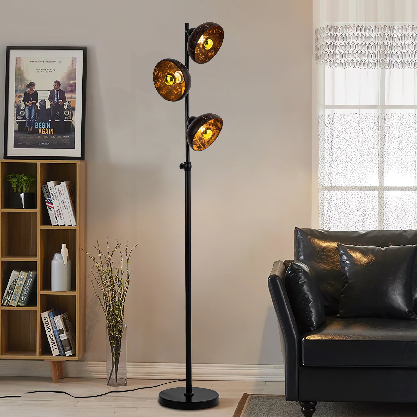 Modern Black Shell Floor Lamp for Living Room - Adjustable Standing Light with Fabric Shade, Perfect for Bedroom, Office & Reading Nook