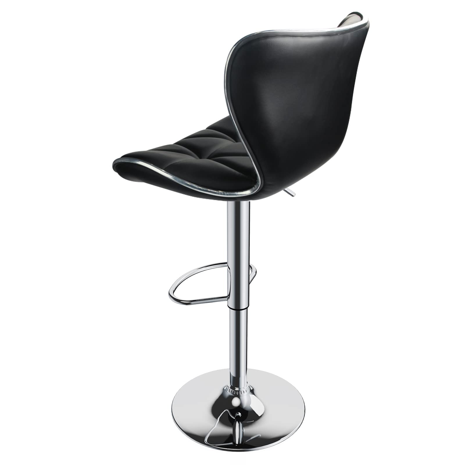Premium Adjustable Swivel Bar Stools with Shell Back Design - Set of 3 PU Leather Padded Counter Height Stools (Black) - Perfect for Kitchen Islands, Home Bars & Breakfast Nooks