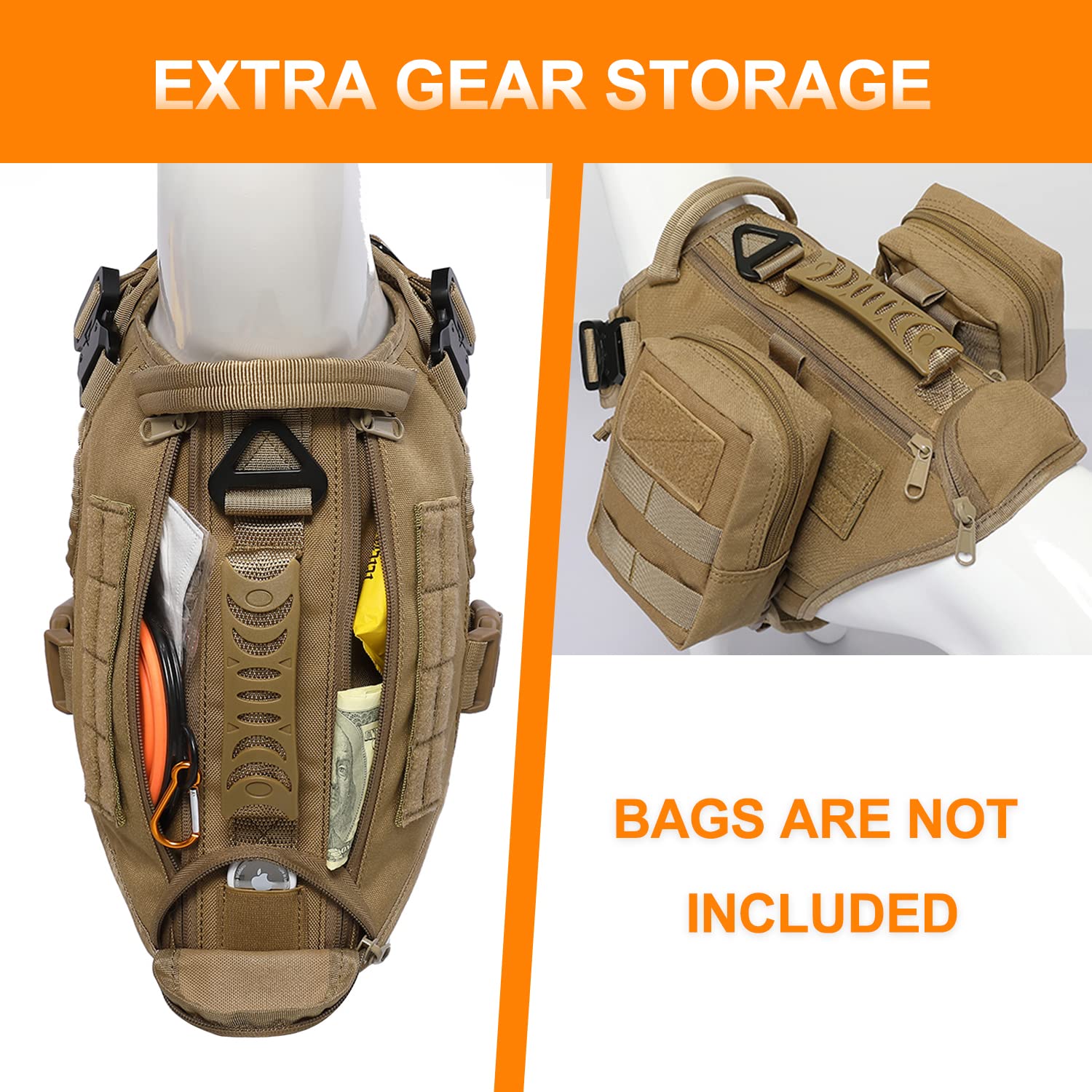 Tactical Dog Harness for Large & Medium Dogs - Military Molle Vest with 2 Detachable Pouches & Metal Buckles, No-Pull Design (Army Green, Medium) - Perfect for Outdoor Adventures, Hiking & Training