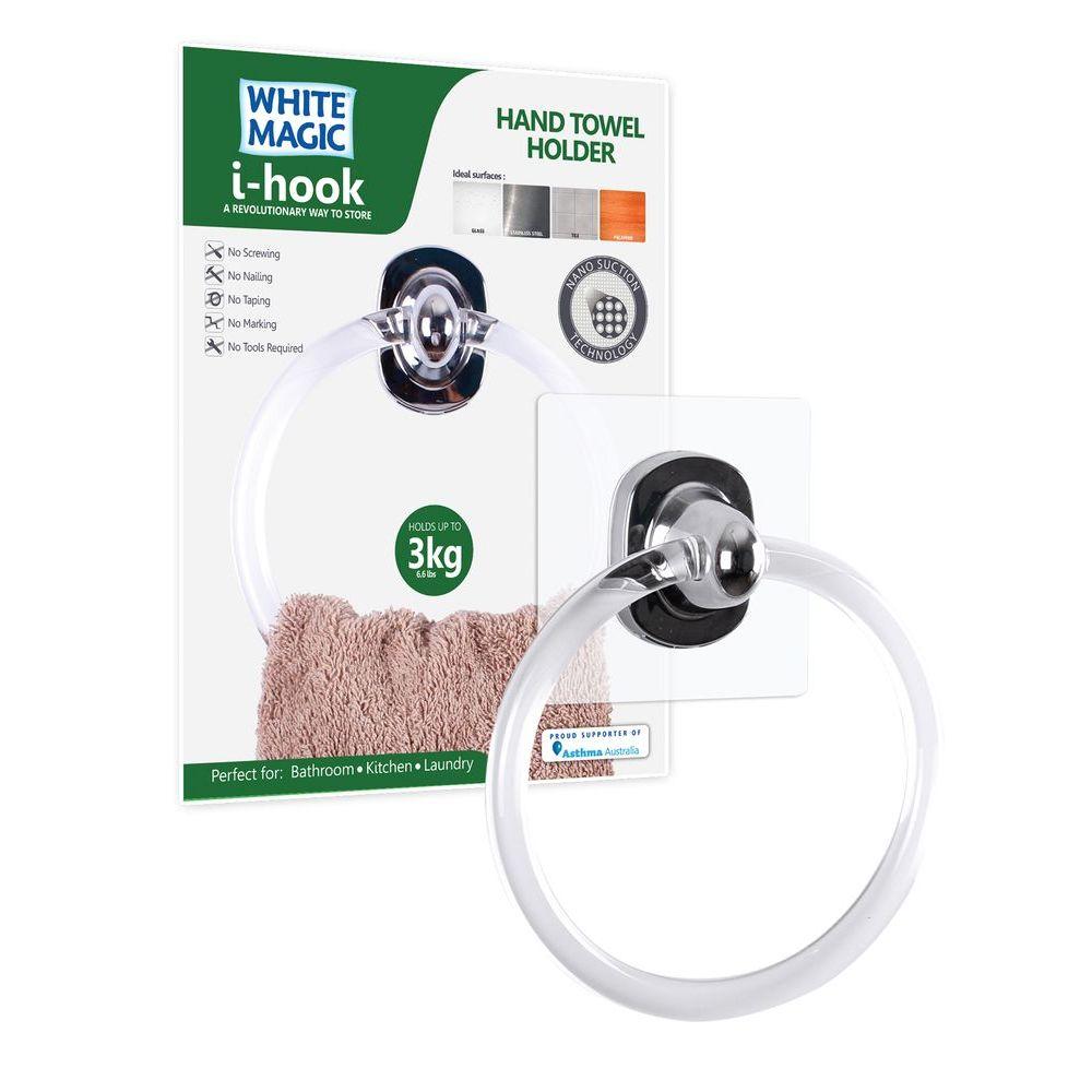 iHook Nano Suction Hand Towel Holder - Strong Adhesive Bathroom & Kitchen Organizer for Hanging Towels, Washcloths, and Robes - Perfect for Home, RV, and Dorm Use