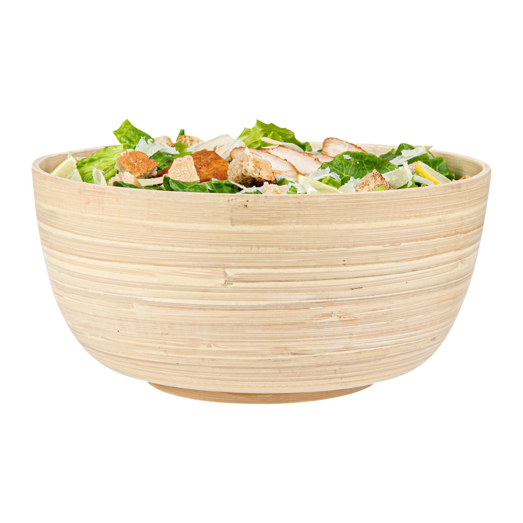 Bambuddha 30 oz Large Round Natural Spun Bamboo Salad Bowl - 11 x 11 x 5.5 Inches - Eco-Friendly Serving Bowl for Salads, Pasta, Fruits & Party Dishes - 1 Count Box