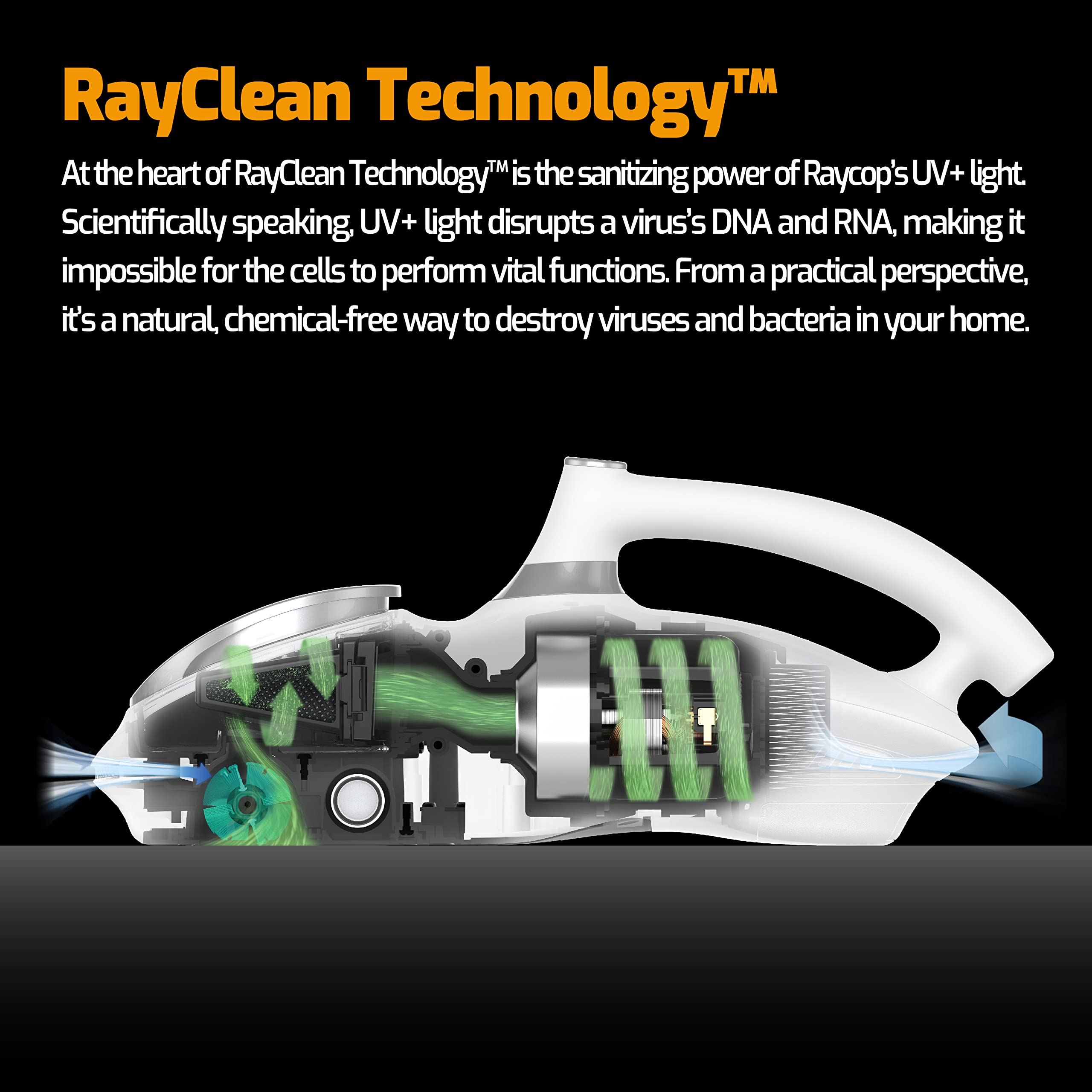 Raycop RN UV Light Bed Vacuum Cleaner with Pulsating Brush - 15Kpa Powerful Suction for Pet Hair, Dust Mites & Allergens - HEPA Filtration Handheld Mattress Cleaner - Perfect for Allergy Sufferers, Pet Owners & Home Cleaning