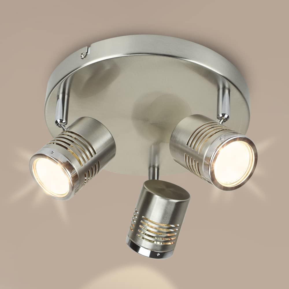 Depuley Industrial Track Light LED Directional Ceiling Spot Light - 3-Light Round Indoor Lighting Fixture with Warm White 3x3W GU10 Bulbs for Kitchen, Dining Room, Hallway, Bedroom & Picture Wall - Perfect for Accent Lighting and Home Decor