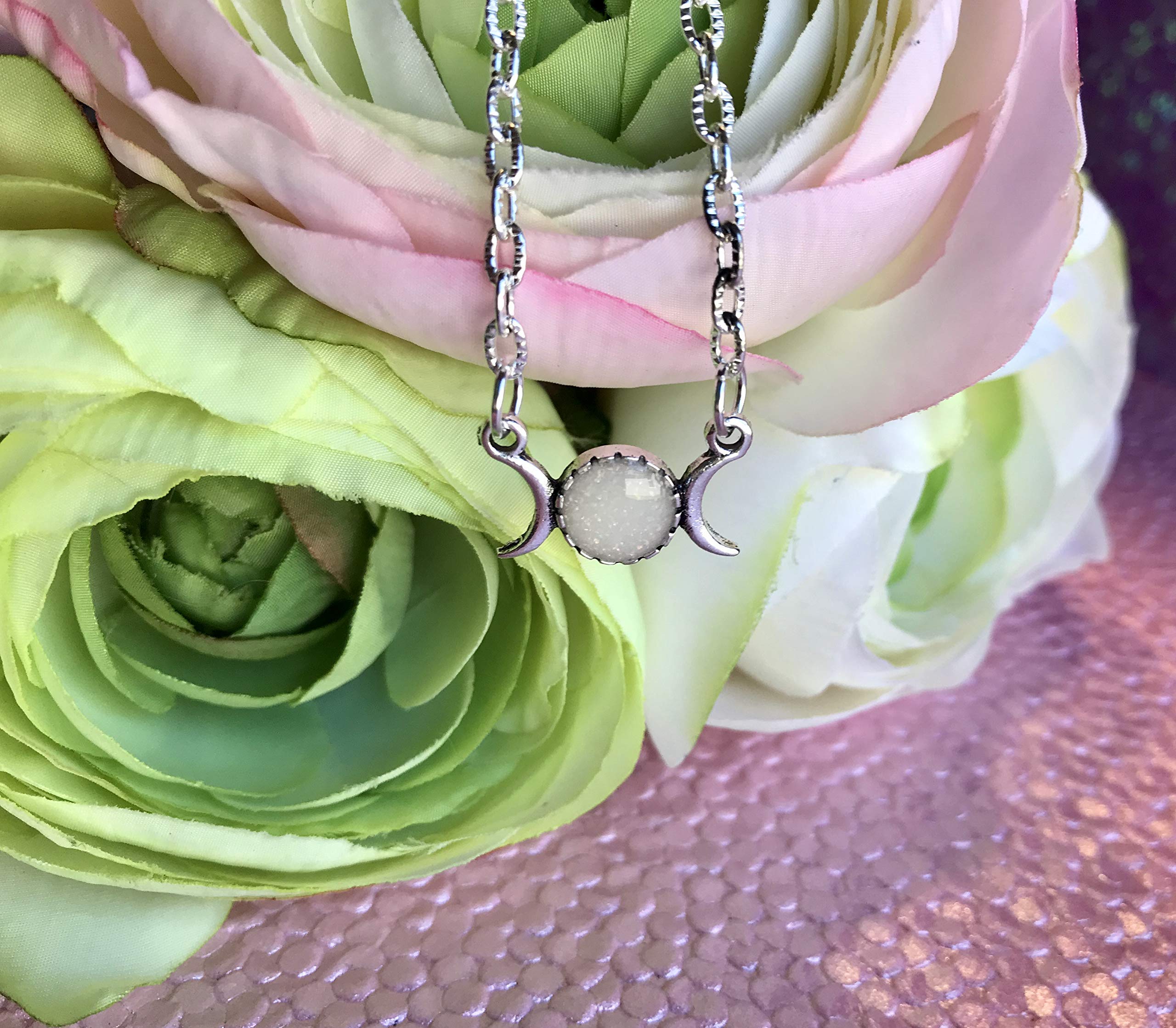 Triple Moon Glow in The Dark Charm Necklace with Opal Finish - Witchy Jewelry for Wiccan Rituals, Pagan Altars & Gothic Fashion Accessories