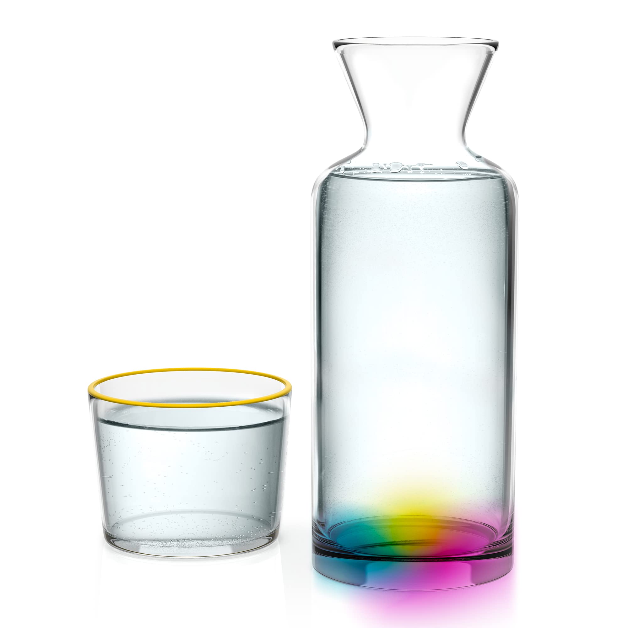 Rainbow Glass Water Carafe with Glass - 23.6oz Bedside Water Pitcher for Bedroom, Nightstand & Bathroom - BPA-Free Drinking Water Jug for Juice, Lemonade & Mouthwash - Perfect for Hydration at Home, Office or Hotel Stay