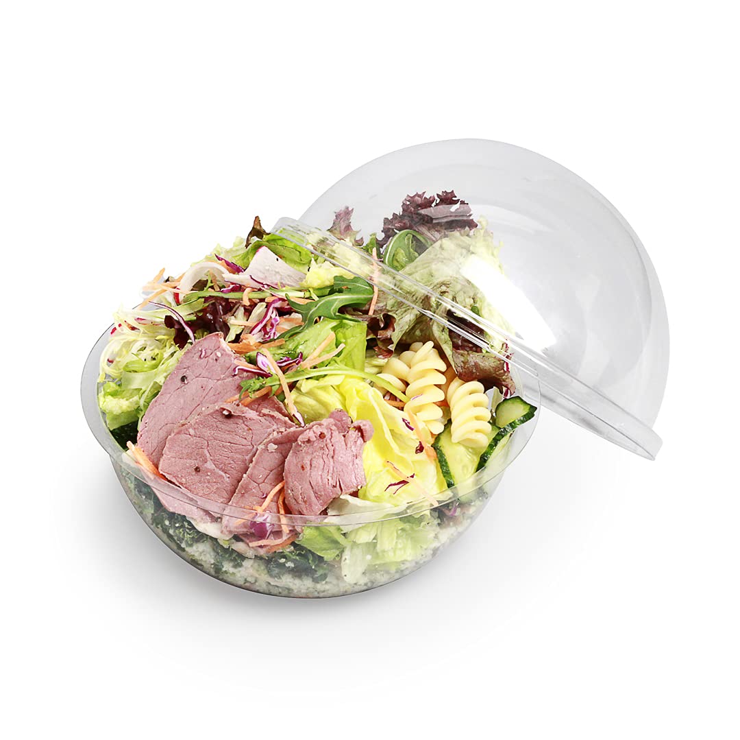 Thermo Tek 28oz Clear Plastic Salad Containers with Airtight Dome Lids - 500 Pack Disposable Food Storage Bowls for Restaurants, Catering & Meal Prep | Lightweight, Leakproof & Keeps Food Fresh | Perfect for Salads, Soups, Snacks & Takeout Meals