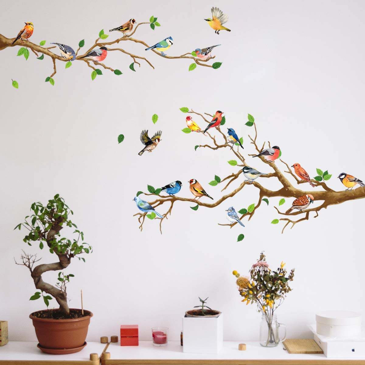 Colorful Bird Wall Decals - Tree Branch Wall Stickers for Kids Room, Nursery, Living Room & Bathroom Decor - Perfect for Nature-Themed Bedrooms and Playrooms