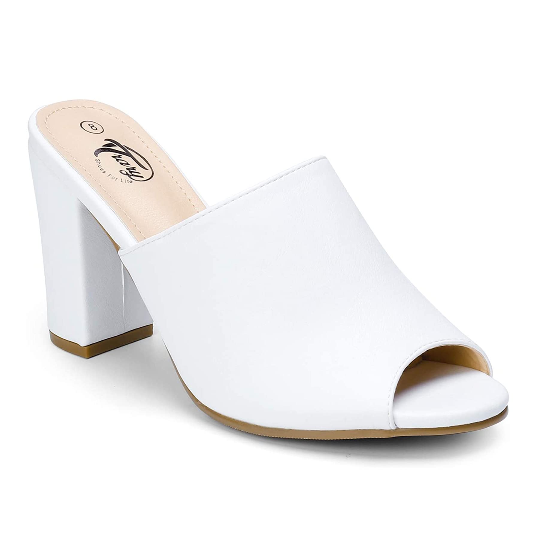 Women's Chunky Block Heel Sandals - Open Toe Slip On Mules in Black, White, Pink & Brown | Comfortable Dressy & Casual Heels for Weddings, Parties & Office Wear