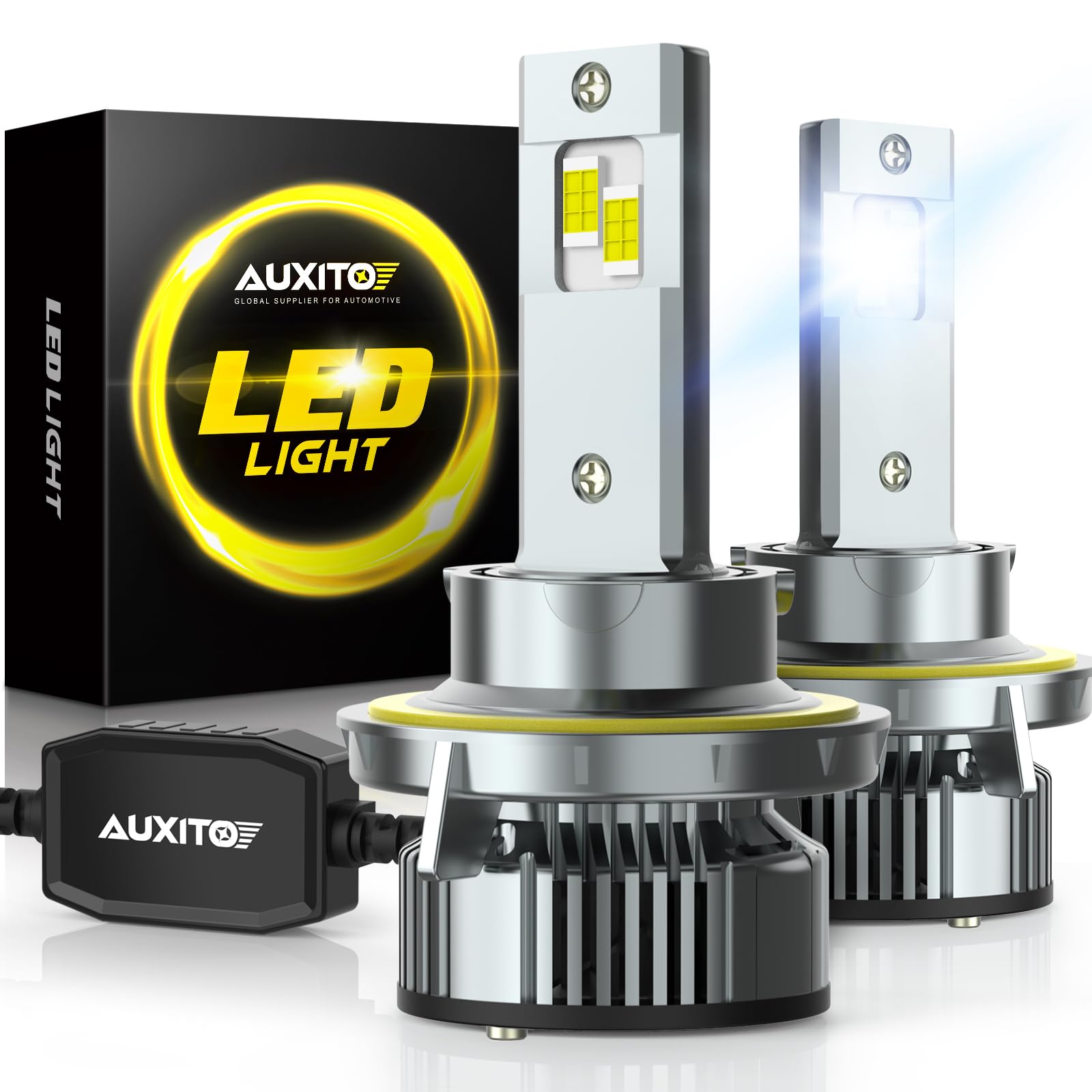 AUXITO H13/9008 LED Bulbs - 900% Brighter 120W 30000LM, 6500K Cool White, Plug & Play Halogen Replacement, CANBUS Ready (Pack of 2) - Perfect for Jeep Wrangler, Ford F-150, Dodge Ram Headlight Upgrade