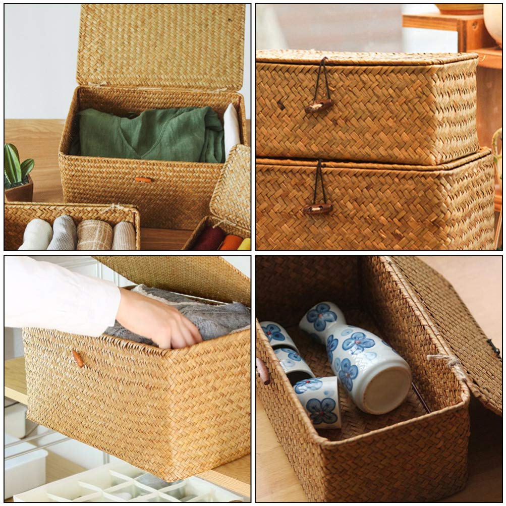 Hemoton 2-Pack Woven Storage Baskets - Natural Sea Grass Organizer Bins for Home, Bathroom, Kitchen & Office Organization | Perfect for Shelves, Countertops & Closets