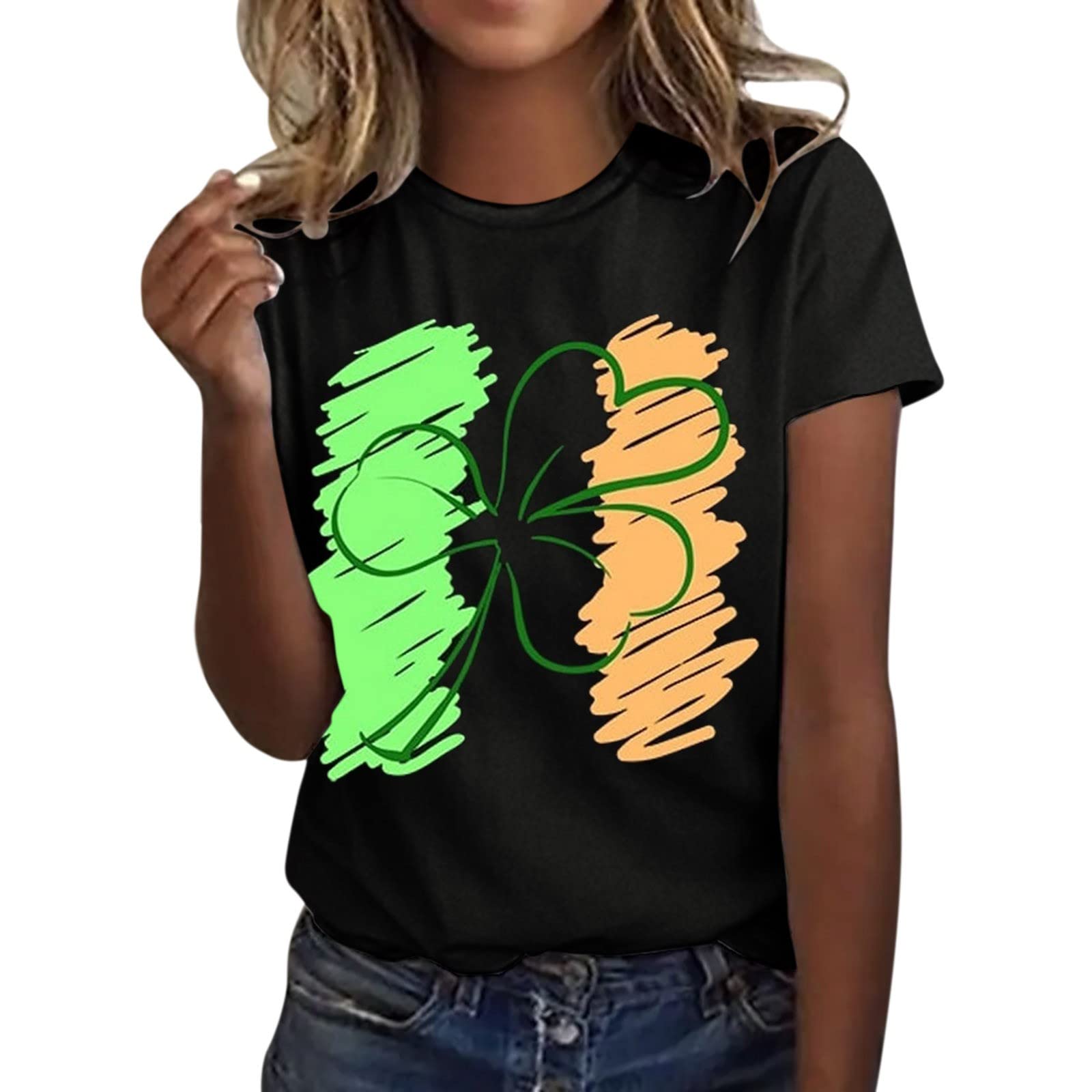 Women's St. Patrick's Day Graphic T-Shirt - Short Sleeve Round Neck Casual Top with Letter Print - Perfect for Irish Festivals, Pub Crawls & Holiday Parties (White)