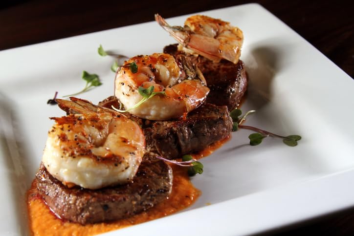 Premium USDA Choice Angus Beef Filet Mignon & Jumbo Shrimp Combo - 2 Pack 6oz Steaks & 1lb Frozen Seafood for Grilling, Dinner Parties & Gourmet Meals