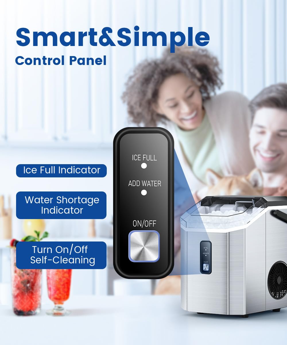 COWSAR Countertop Nugget Ice Maker - 34lbs/24H Soft Chewable Pebble Ice Machine with Auto-Cleaning, One-Click Operation, Includes Basket & Scoop - Perfect for Home, Kitchen, Office, Parties & Outdoor Use