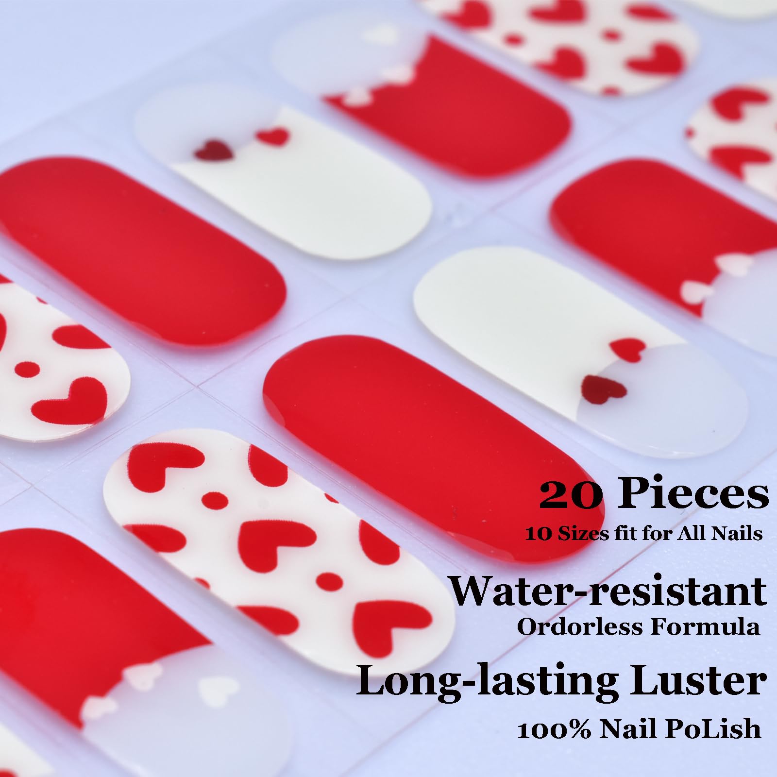Valentine's Day Gel Nail Stickers - Red Heart Nail Art Wraps for Women | Long Lasting Salon Quality Manicure Decals | Perfect for Date Night, Bridal Showers & Romantic Occasions
