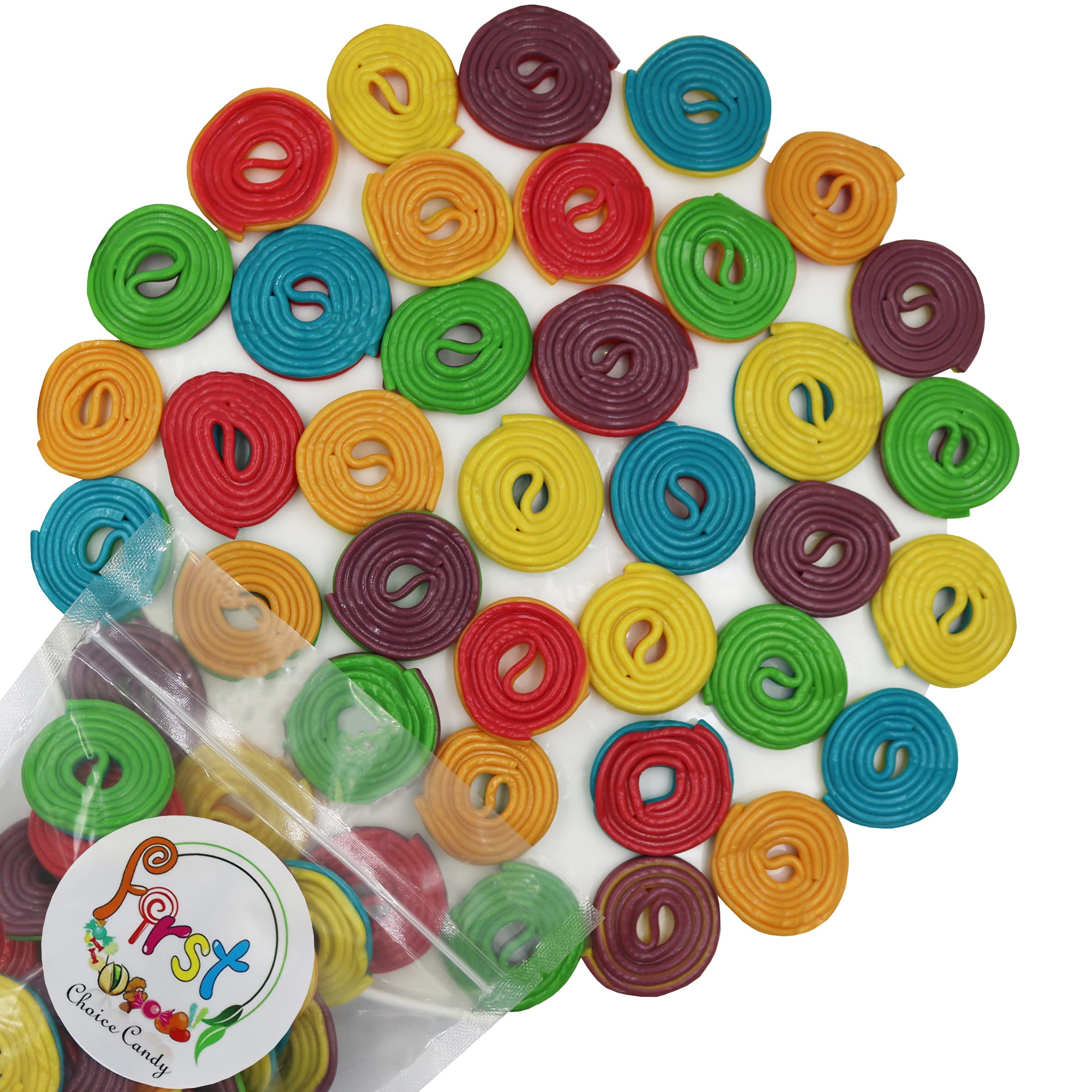 FirstChoiceCandy Licorice Wheels Gummy Candy - Two Faced Rainbow Flavor - 2 Pound Bulk Bag - Perfect for Halloween, Birthday Parties & Movie Night Snacks