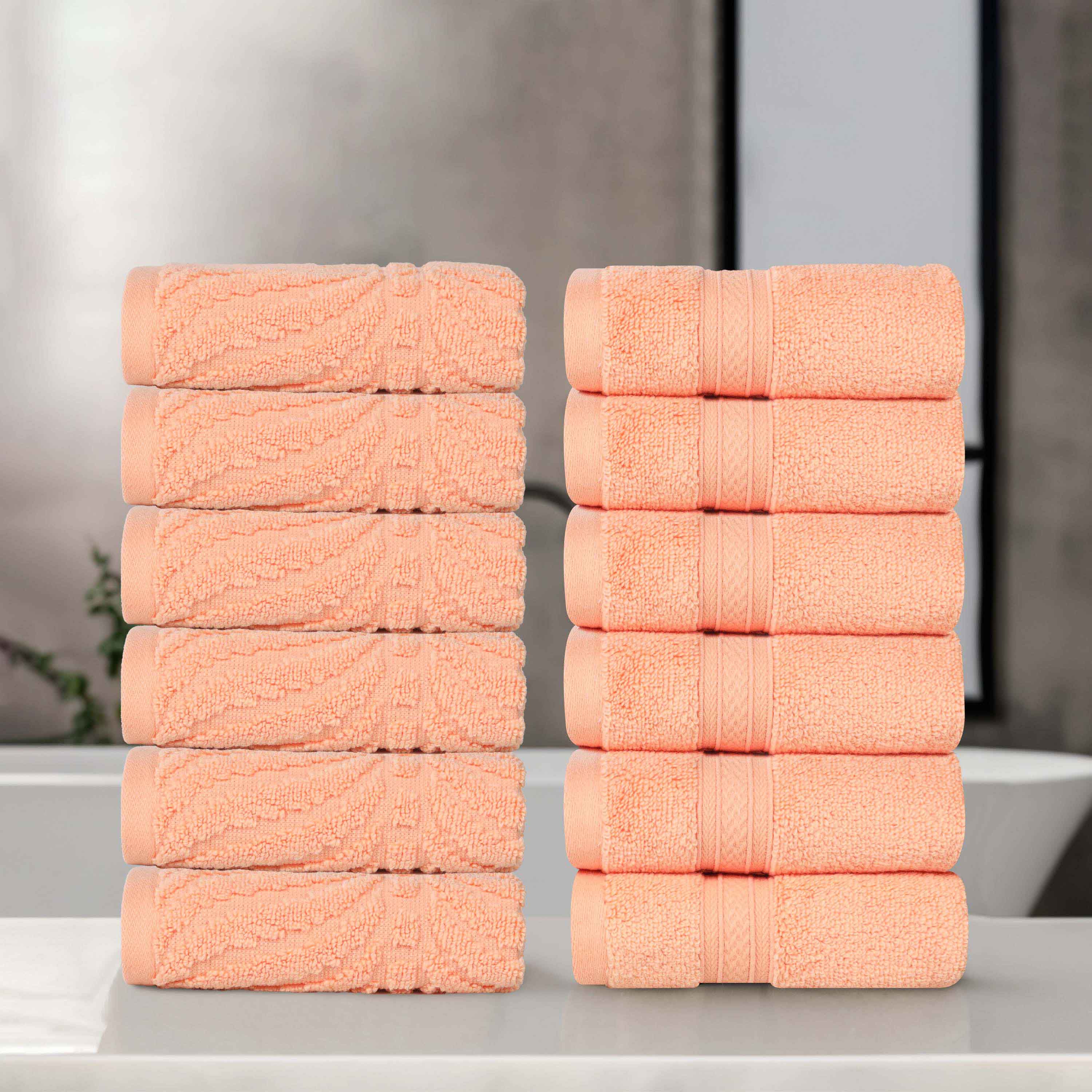 Premium Zero Twist Cotton Jacquard Chevron Face Towels - Set of 12 | Ultra Soft Bath & Hand Towels for Spa, Guest Bathroom & Luxury Home Decor