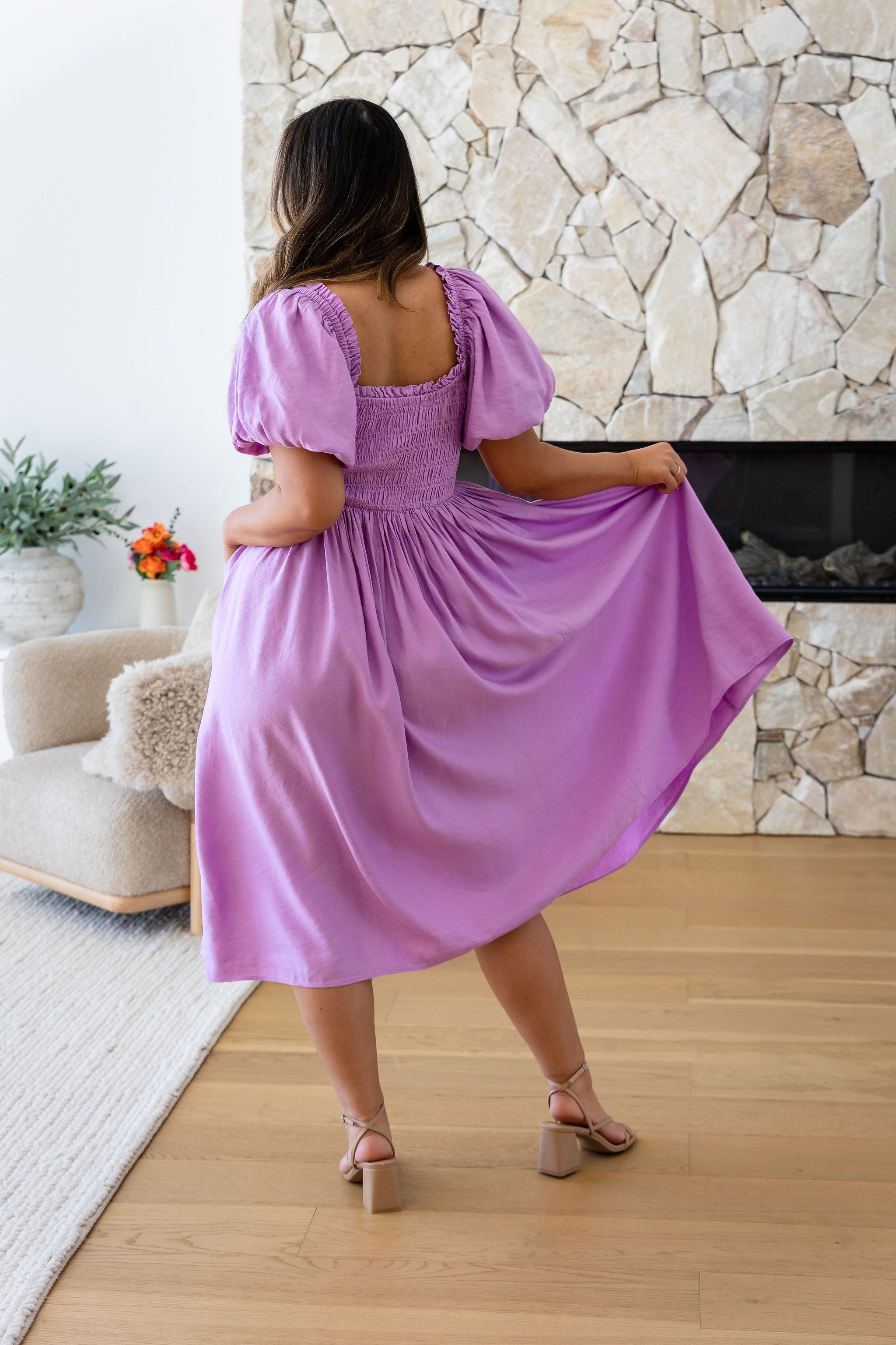 Stelle Linen Blend Midi Dress in Berry - Flowy Summer Dress for Women, Casual & Elegant - Perfect for Beach Vacations, Brunch Dates & Summer Weddings