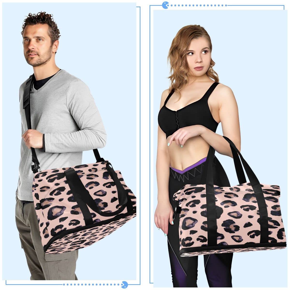 **Premium Gym & Travel Duffel Bag with Wet Pocket, Shoe Compartment & Toiletry Bag - Leopard Print Cheetah Pink - Ideal for Gym, Yoga, Business Trips & Weekend Getaways**    *(Use Cases: Perfect for workouts, overnight stays, business travel, yoga sessions, and weekend adventures.)*