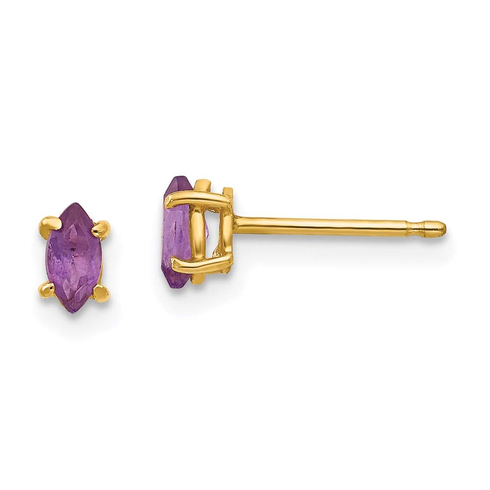 14K Yellow Gold Marquise Amethyst Stud Earrings for Women - Dainty Fine Jewelry Gift for Her (5x2.5mm) - Perfect for Valentine's Day, Anniversary & Birthday Presents