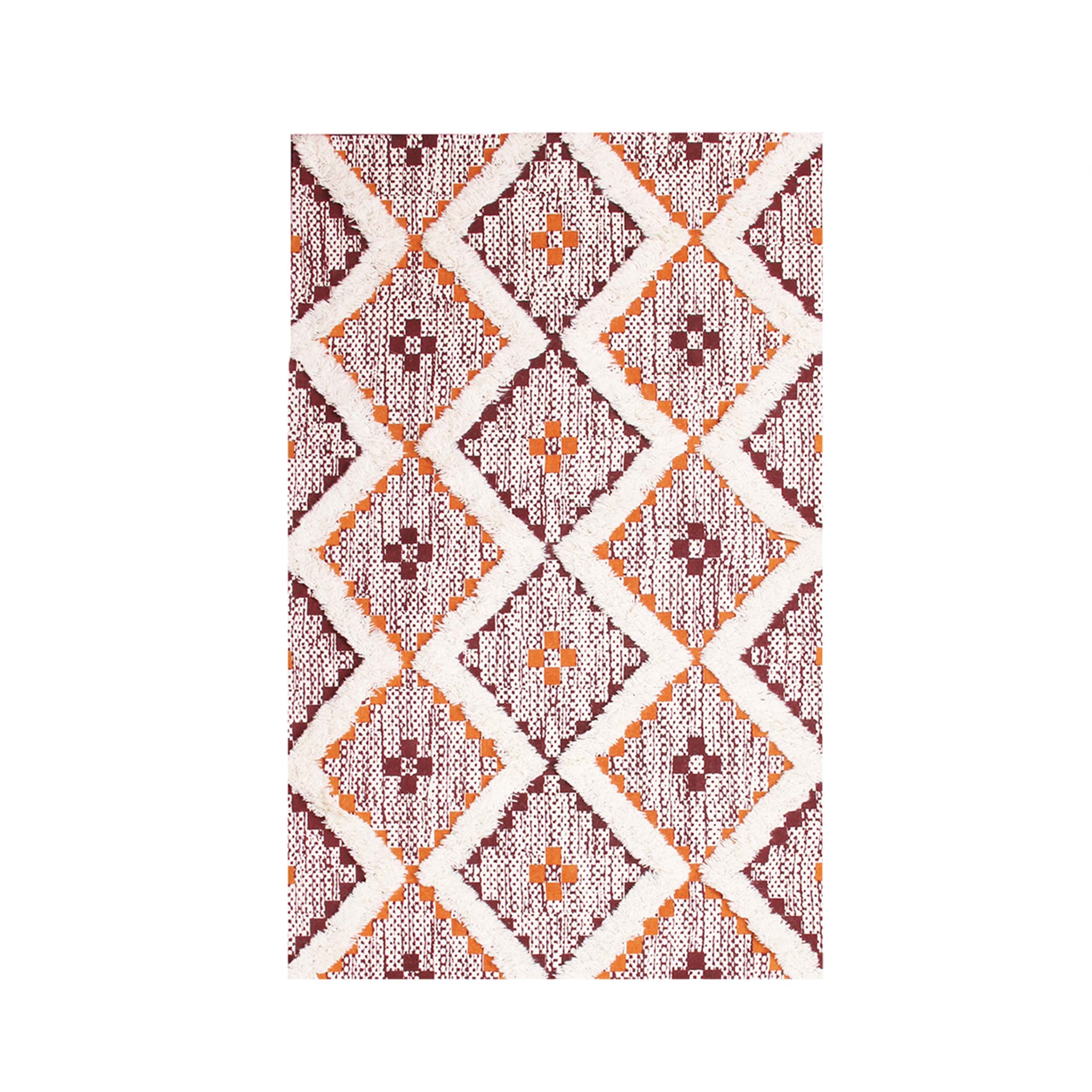 Hand Tufted Cotton Wool Geometric Farmhouse Area Rug - Soft Textured Boho Chic Rug for Living Room, Bedroom, Dining Room Decor
