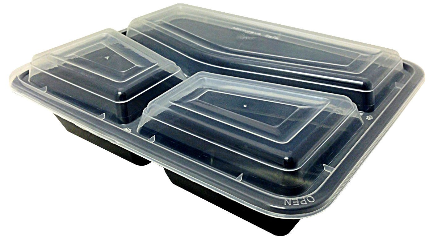 150-Pack Black 3-Compartment Microwave-Safe Food Storage Containers with Lids | BPA-Free, Stackable & Reusable | Perfect for Meal Prep, Leftovers & Office Lunches