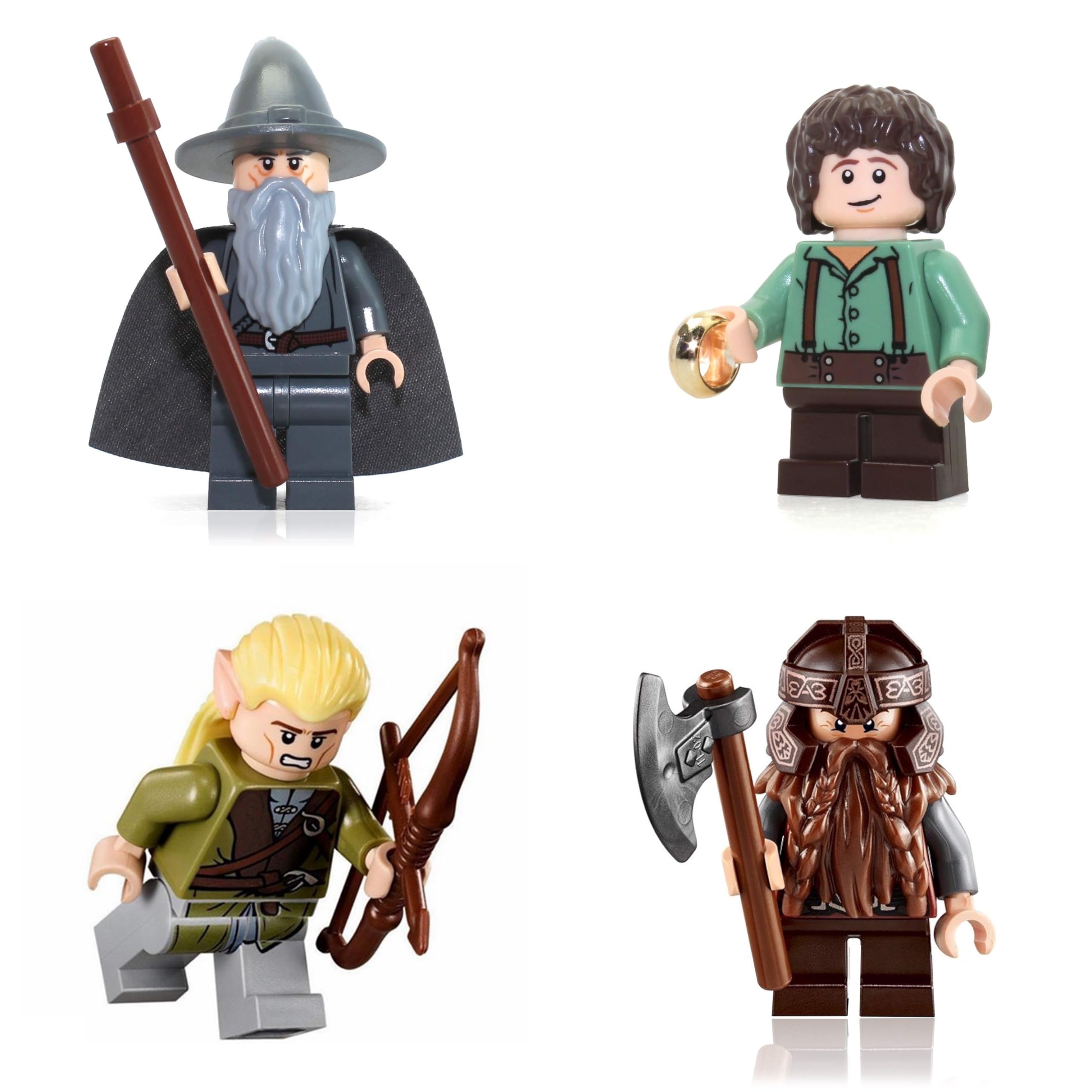 LEGO The Lord of The Rings Minifigure Set - Gandalf, Legolas, Gimli & Frodo with The One Ring | Collectible Building Toys for Fans & Gift for Movie Lovers