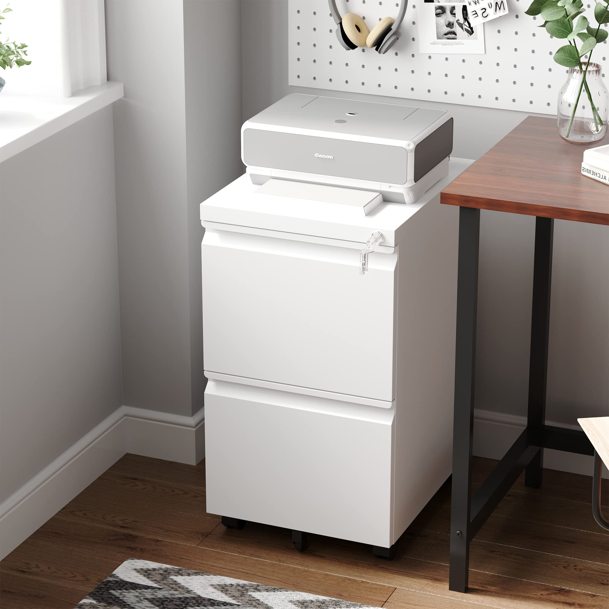 Letaya 2-Drawer Lockable Mobile File Cabinet - Under Desk Metal Storage Organizer for Home & Office - Holds Letter, Legal & A4 Files (White, Assembly Required) - Perfect for Small Spaces & Clutter-Free Workspaces