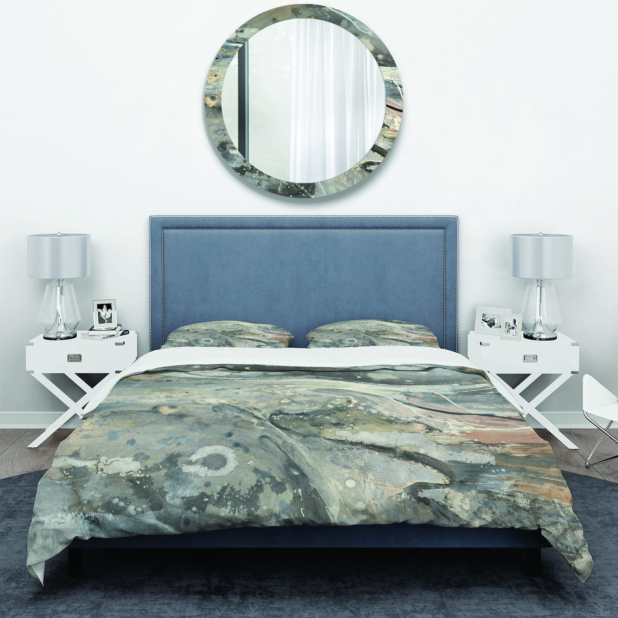 Modern & Contemporary Beige Abstract Duvet Cover Set Queen - 3 Piece All Season Bedding Set | Fire and Ice Minerals VI Design | Perfect for Guest Rooms, Master Bedrooms & Contemporary Home Decor