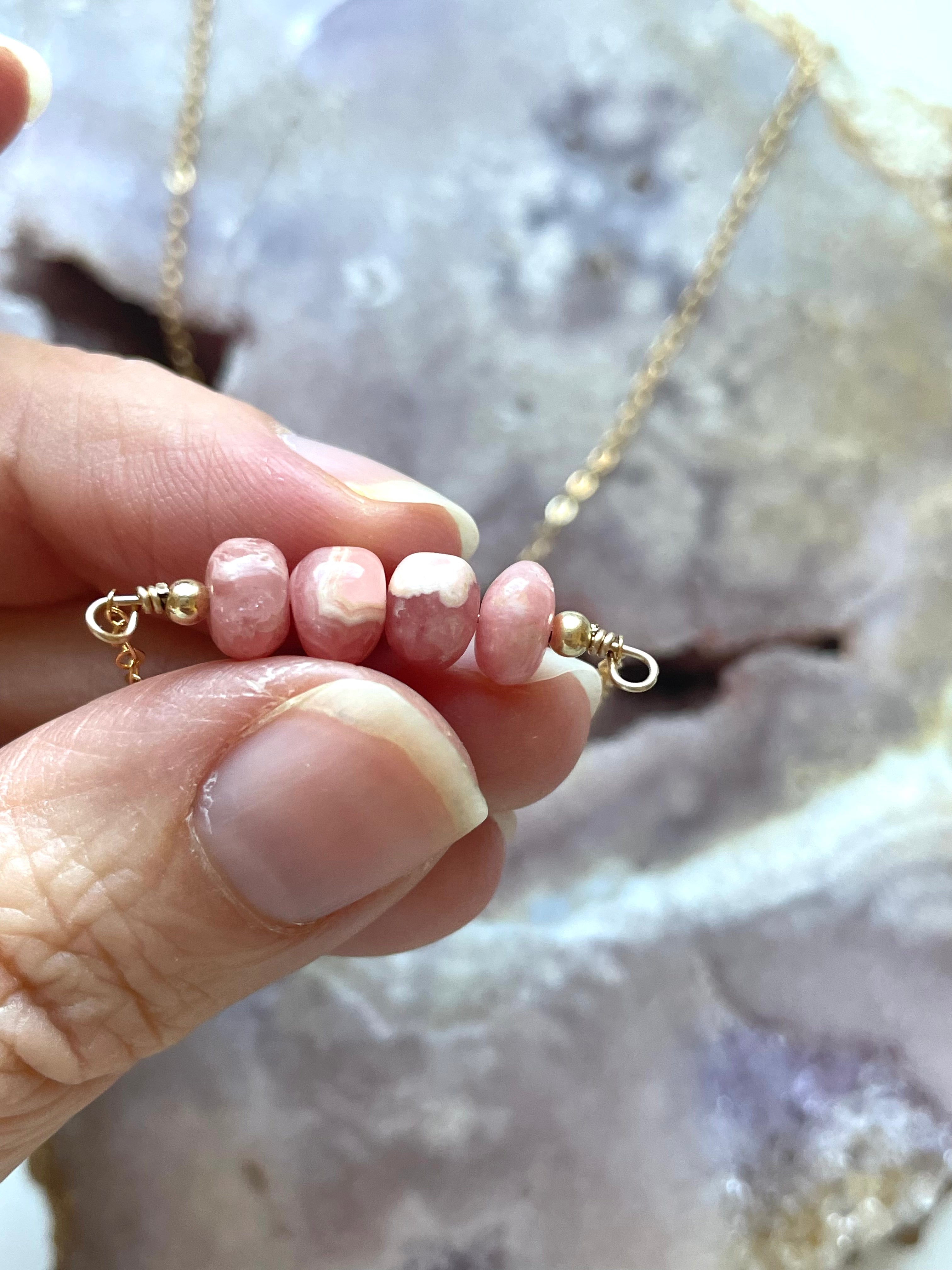 Rhodochrosite Beaded Bar Necklace – Elegant Gemstone Jewelry for Women | Perfect for Casual Wear, Office & Special Occasions