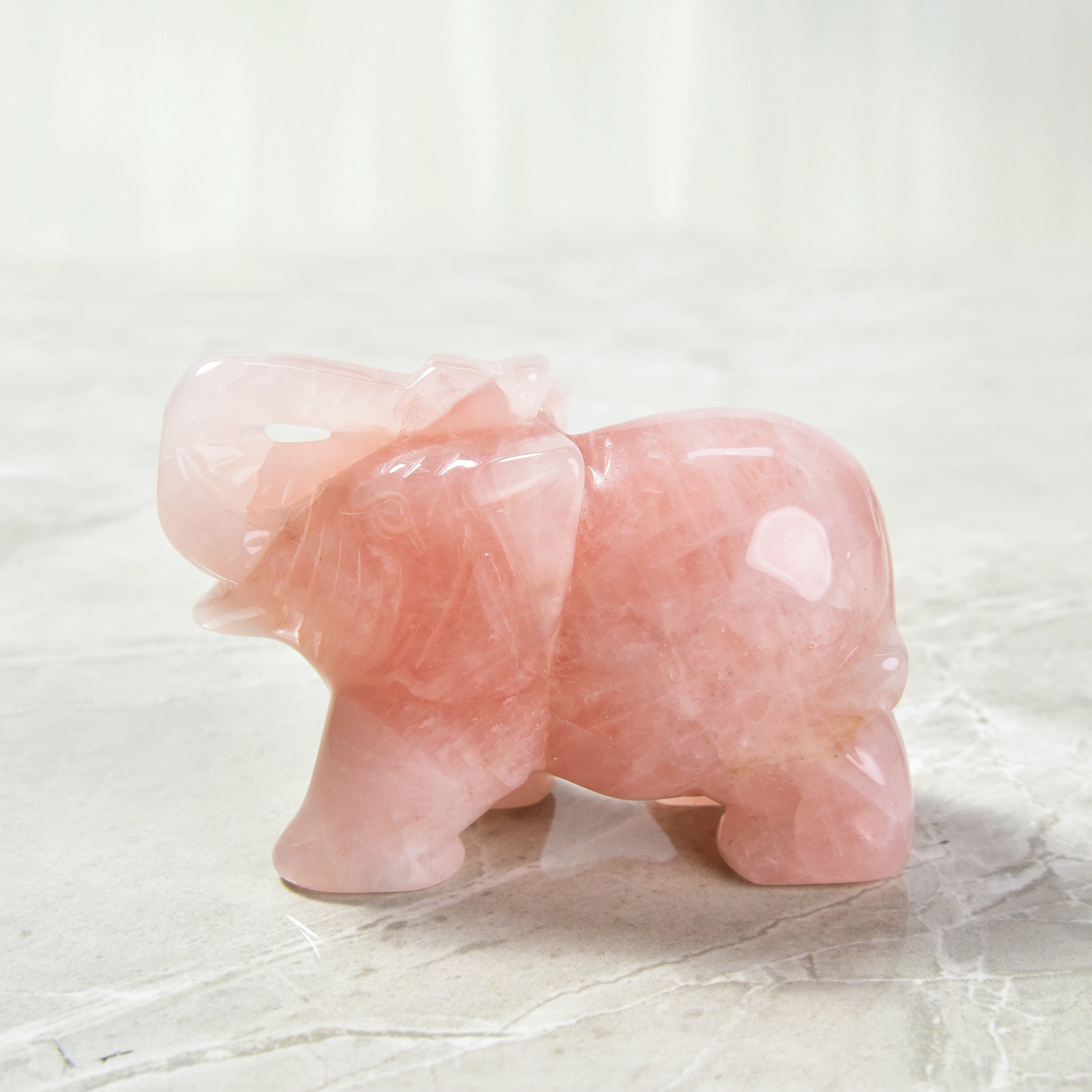 4 Rose Quartz Elephant Natural Gemstone Carving Statue - Feng Shui Home Decor, Healing Crystal for Love & Positive Energy - Perfect for Bedroom, Office & Meditation Space