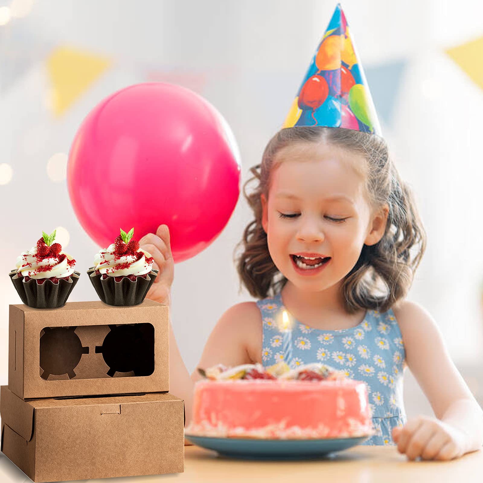 Premium Kraft Paper Cupcake Boxes with Clear Window & Inserts - Set of 15 | Bakery-Style Dessert Display Boxes for Cupcakes, Pastries, Cookies & Treats | Perfect for Parties, Weddings, Baby Showers & Gift Packaging